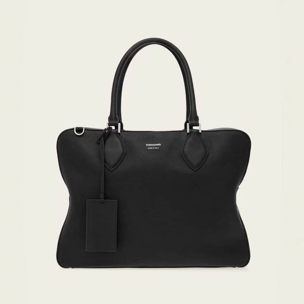 NIGO Ferragamo Men's Black Monogrammed Logo Zipper Closure Calfskin Handbag Bag Bags #nigo72737