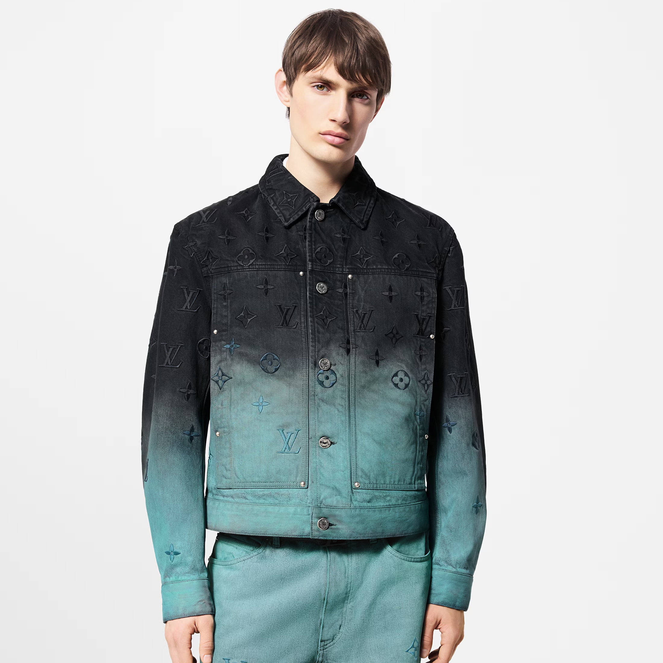 NIGO Louis Vuitton Men's Fall and Winter Logo Embroidery Gradient Single Breasted Long Sleeve Denim Jacket #nigo72741