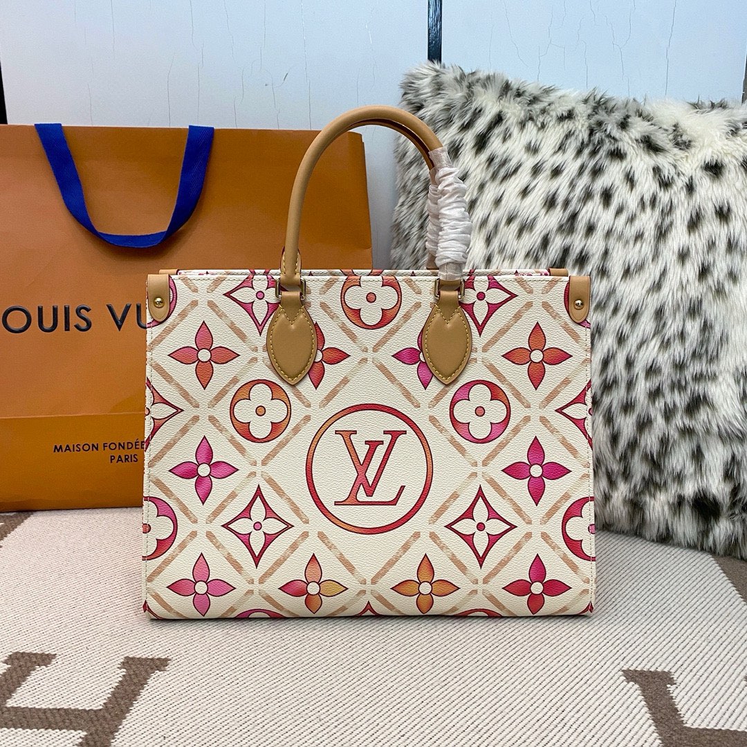 NIGO Louis Vuitton ONTHEGO Women's Blue Letter Logo Printed Leather Tote Bag Shopper Tote Handbags Bags #nigo72743