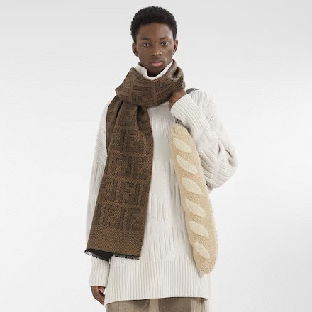 NIGO Fendi Men's Brown Monogrammed Wool Scarf #nigo72746