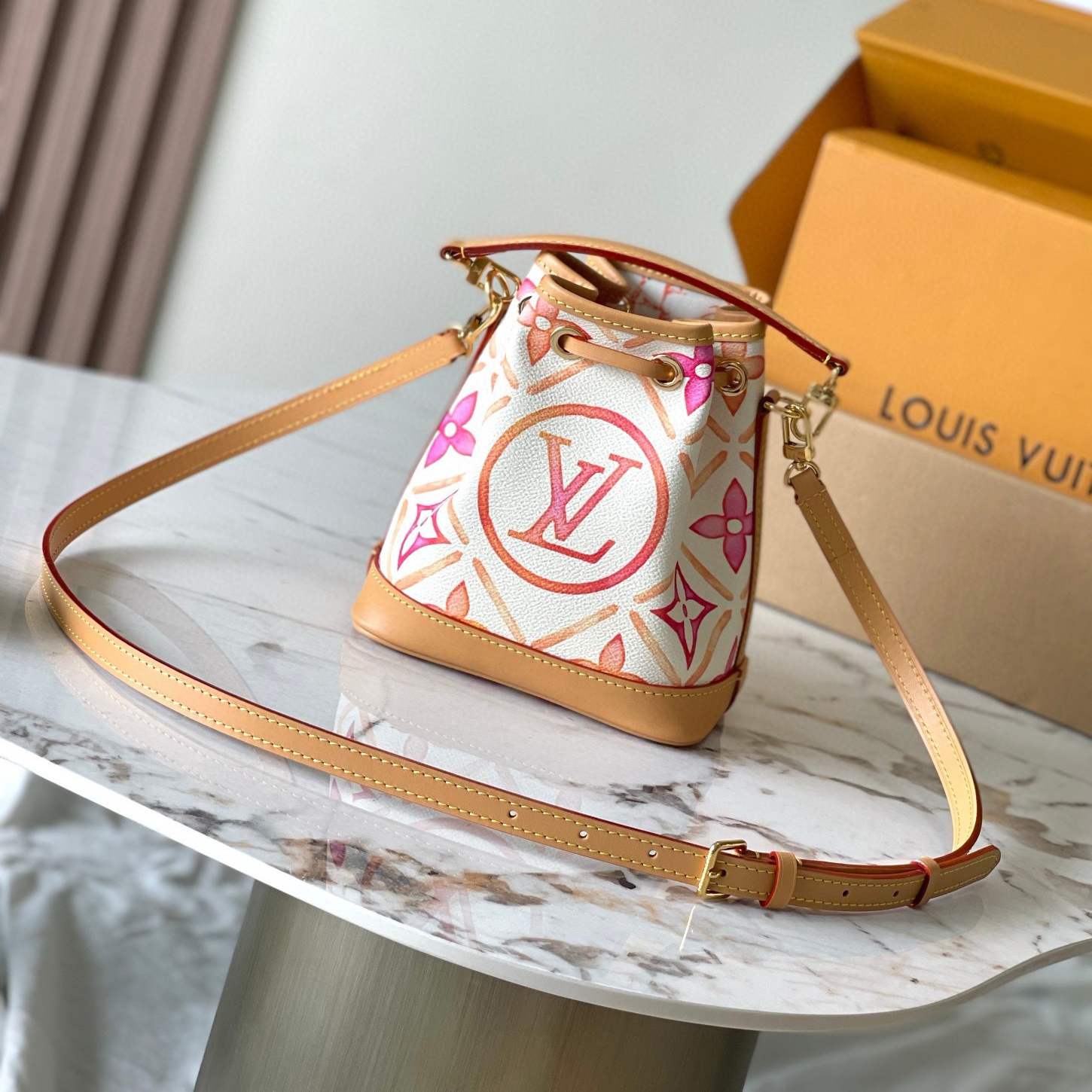 NIGO Louis Vuitton NANO NOÉ Women's Multicolor Logo Pattern Printed Drawstring Closure Canvas Quilted Cowhide Shoulder Crossbody Handbag Bag Bags #nigo72742