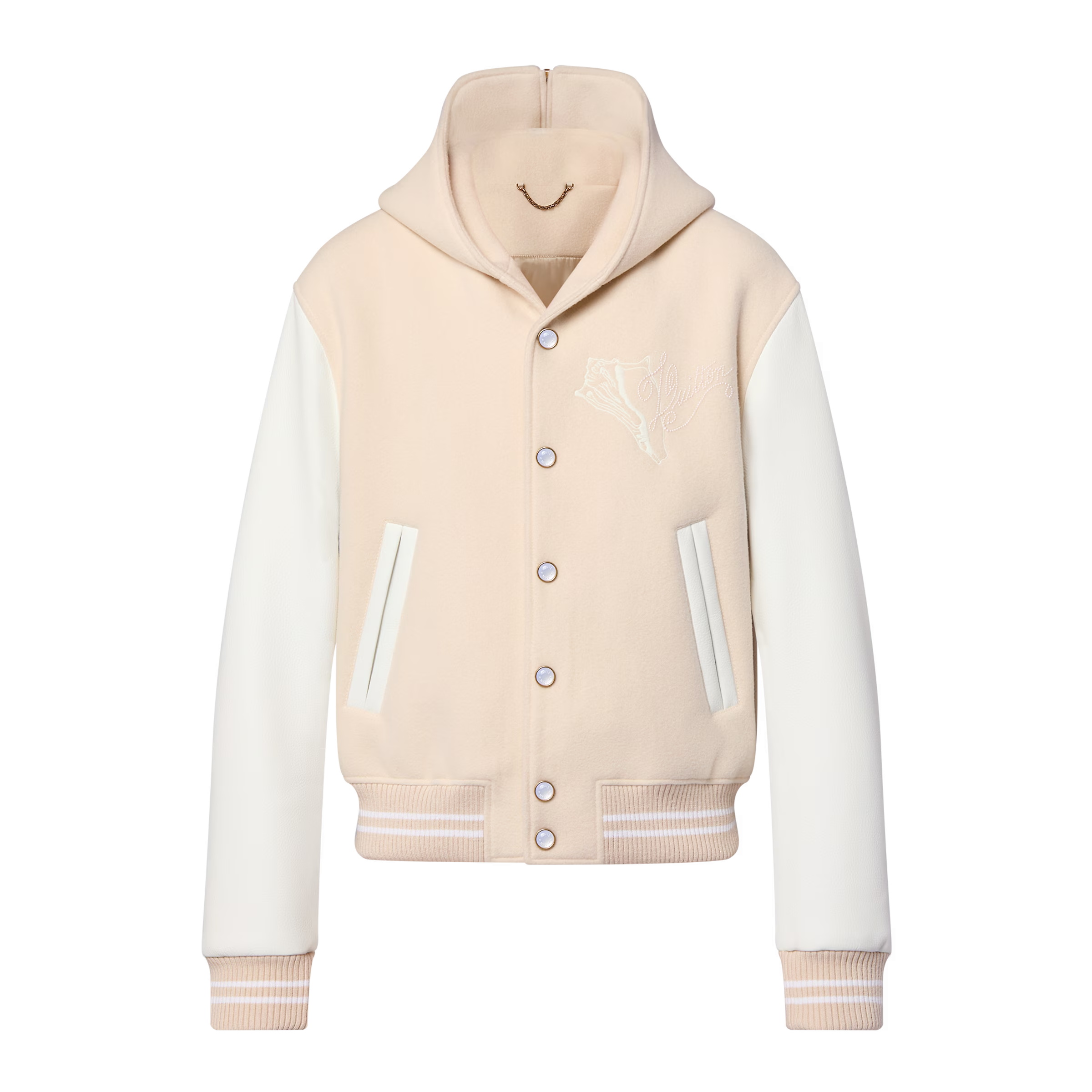 NIGO Louis Vuitton Men's Autumn and Winter Beige Patchwork Hooded Wool Single Breasted Long Sleeve Jacket #nigo72736