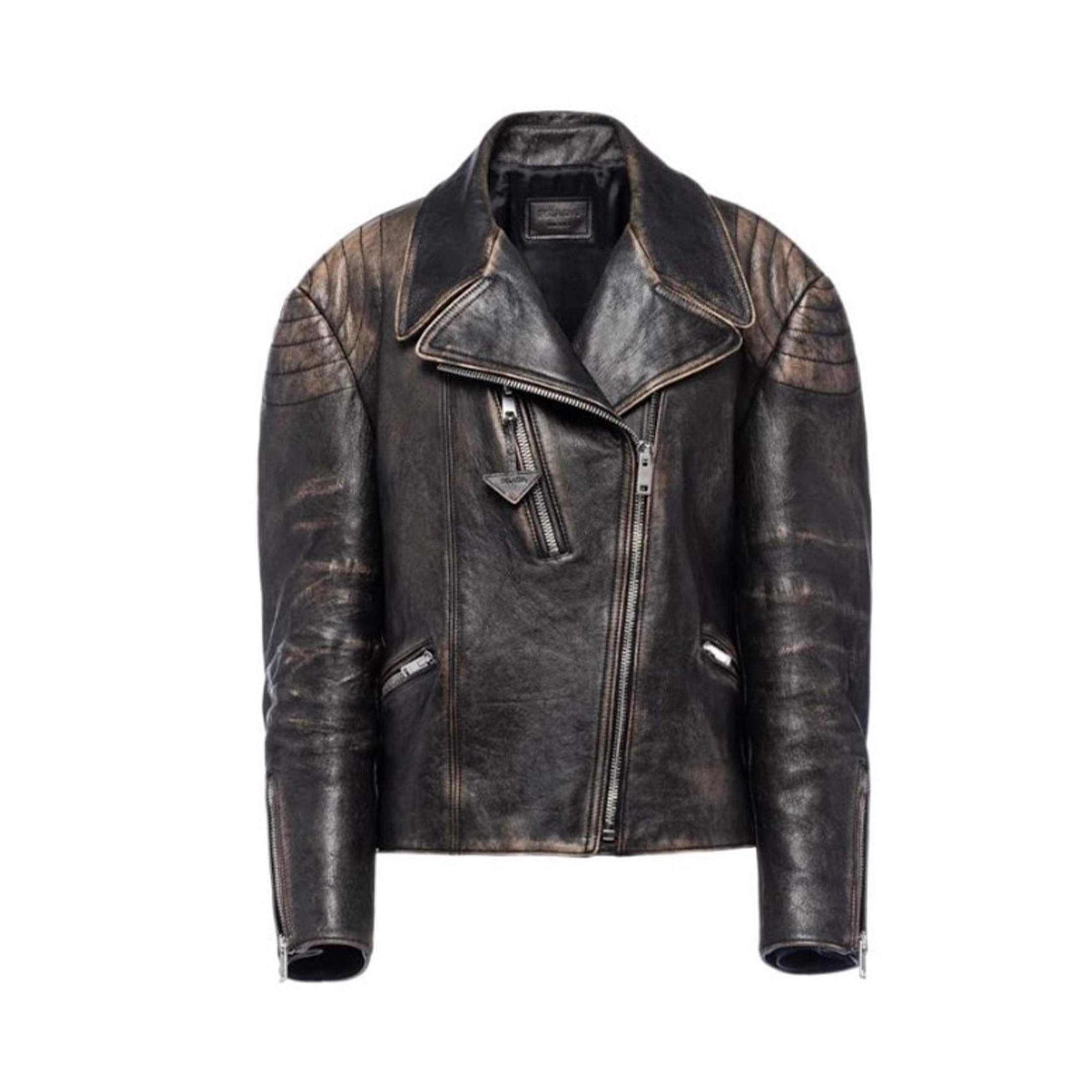 NIGO Prada Women's Autumn And Winter Fashion Retro Vintage Lapel Zipper Leather Jacket Motorcycle Style Pilot Jacket Ngvp #nigo9119