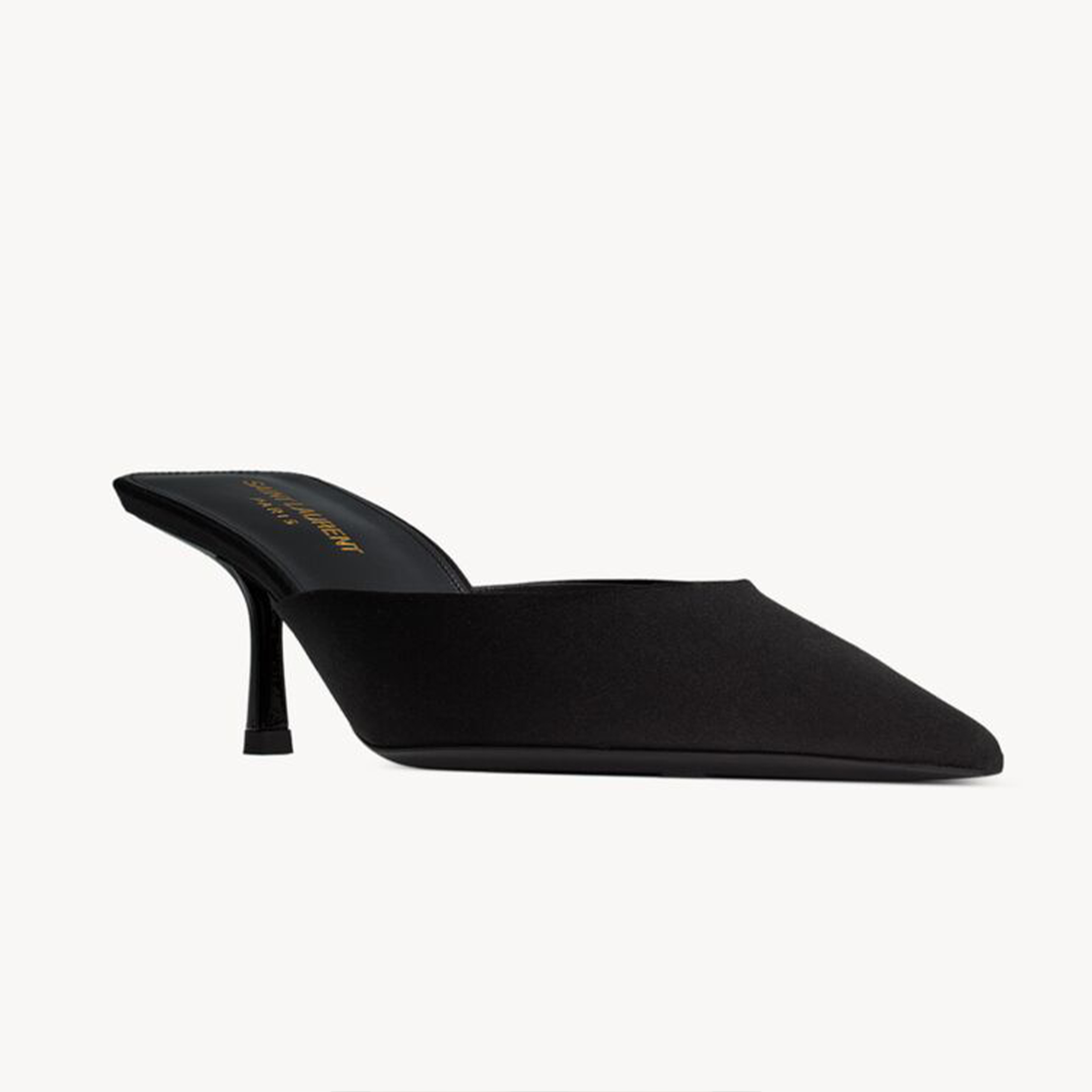 NIGO SAINT LAURENT Women's Barbara Crepe Satin Mule Shoes Silk Cowhide High Heel Slippers Heel 6.5cm Elegant Temperament Banquet High Heels Shoes #nigo71413