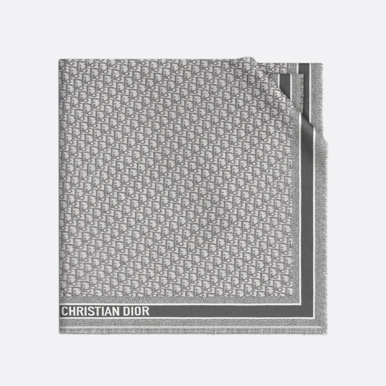 NIGO Dior Women's Gray Monogrammed Wool, Mulberry Silk & Cotton Blend Shawl Scarf #nigo72748