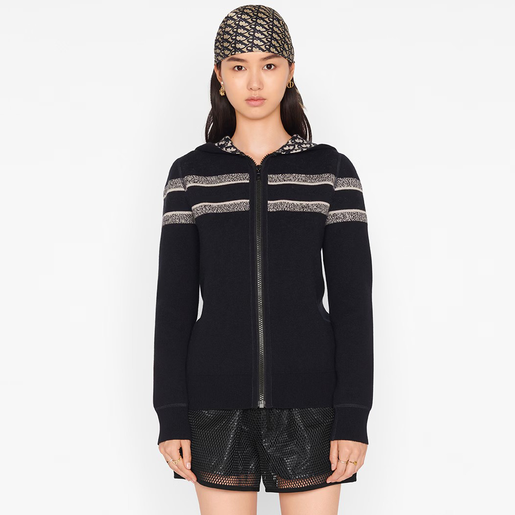 NIGO Dior Women's Autumn and Winter Letter Logo Reversible Long Sleeve Zipper Hooded Knit Jacket #nigo72751