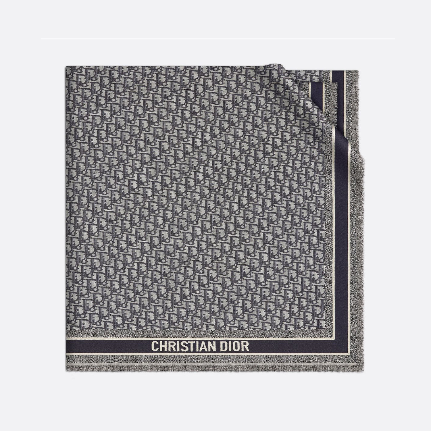 NIGO Dior Women's Gray Monogrammed Wool, Mulberry Silk & Cotton Blend Shawl Scarf #nigo72748