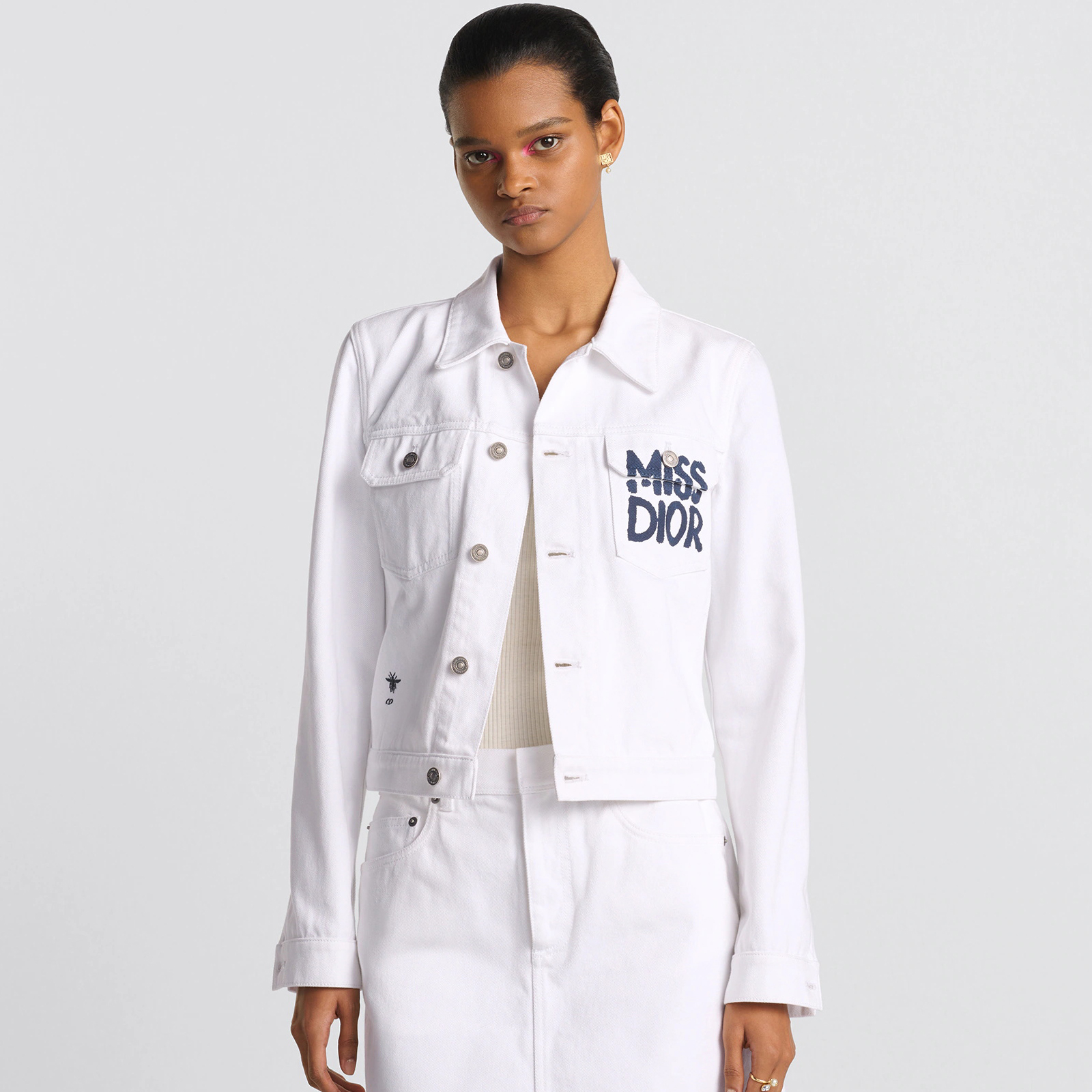 NIGO Dior Women's Spring Summer Logo Letter Printed White Single Breasted Denim Jacket #nigo72762