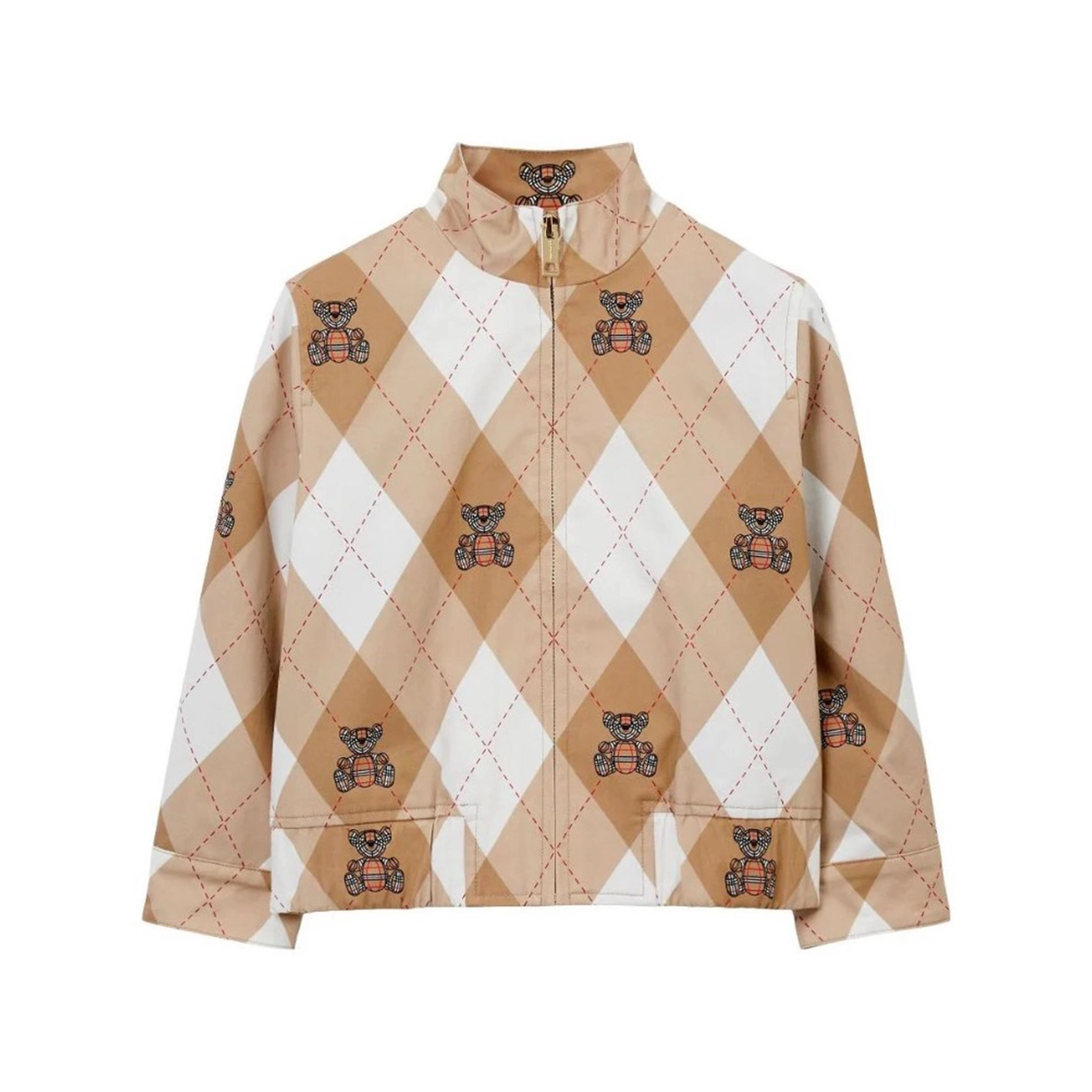 NIGO Burberry Kid's Spring And Fall Cotton High Collar Diamond Pattern Print Zipper Long Sleeve Fitted Jacket Coat #nigo31329