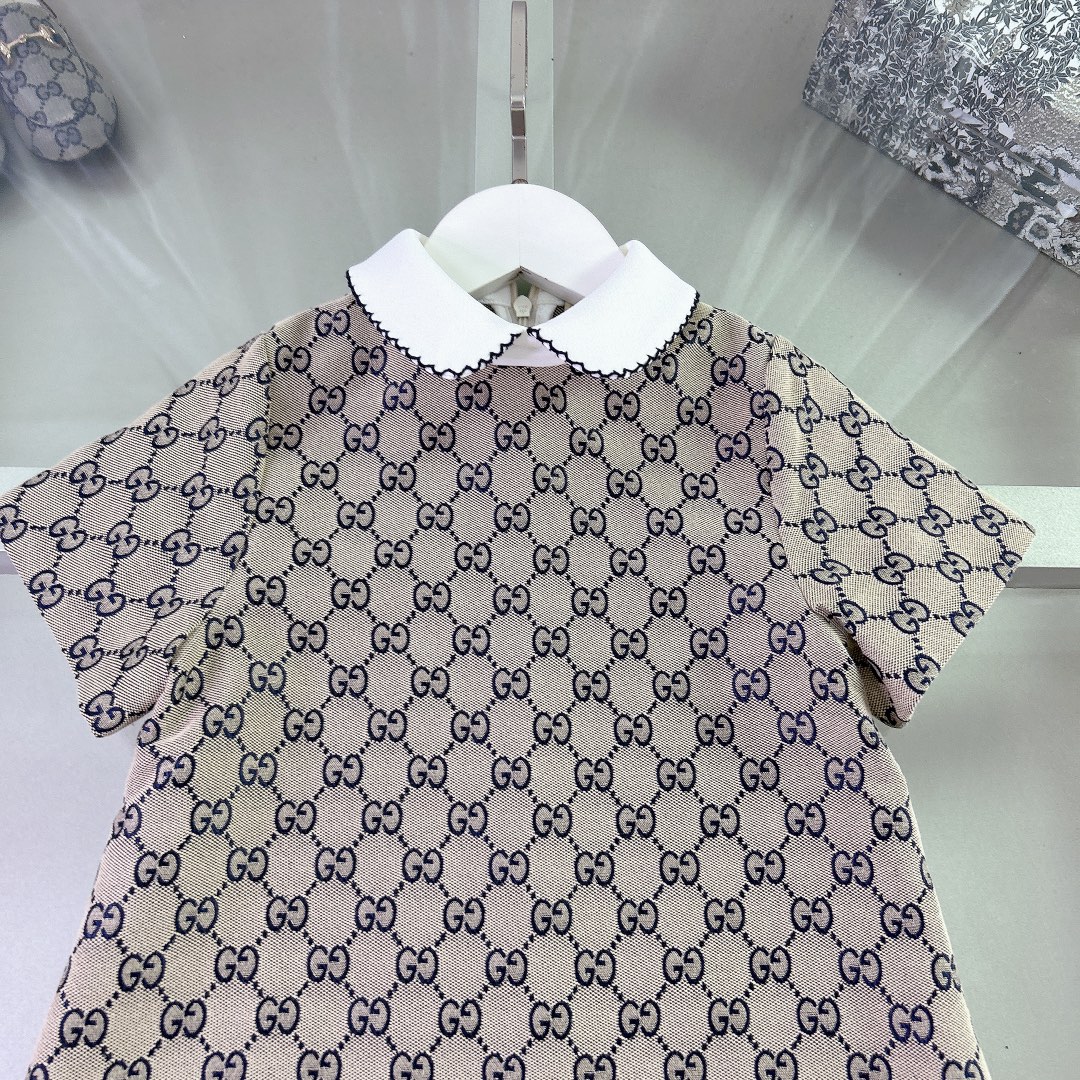 NIGO Gucci Kid's Summer GG Letters Full Print Canvas Mid-Length Loose Short-Sleeved Dresses #nigo31331