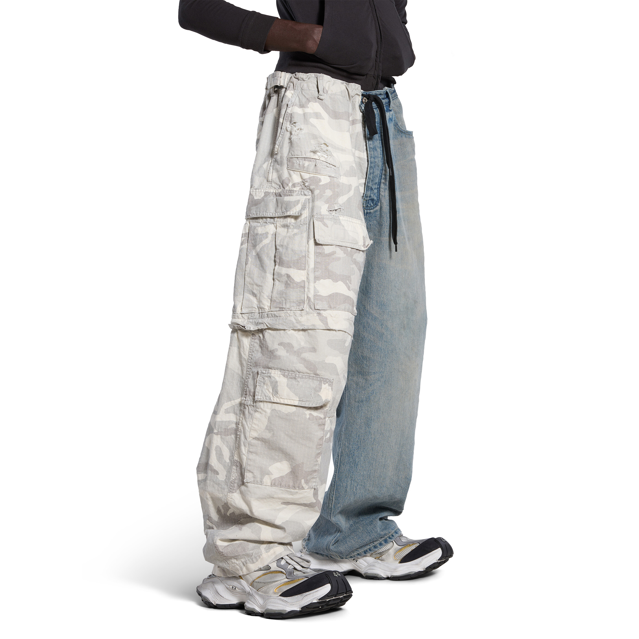 NIGO Balenciaga Men's Four Seasons Vintage Washed Camouflage Splicing Frayed Jeans Fashion High Street Straight Wide Leg Work Pants Ngvp #nigo9121