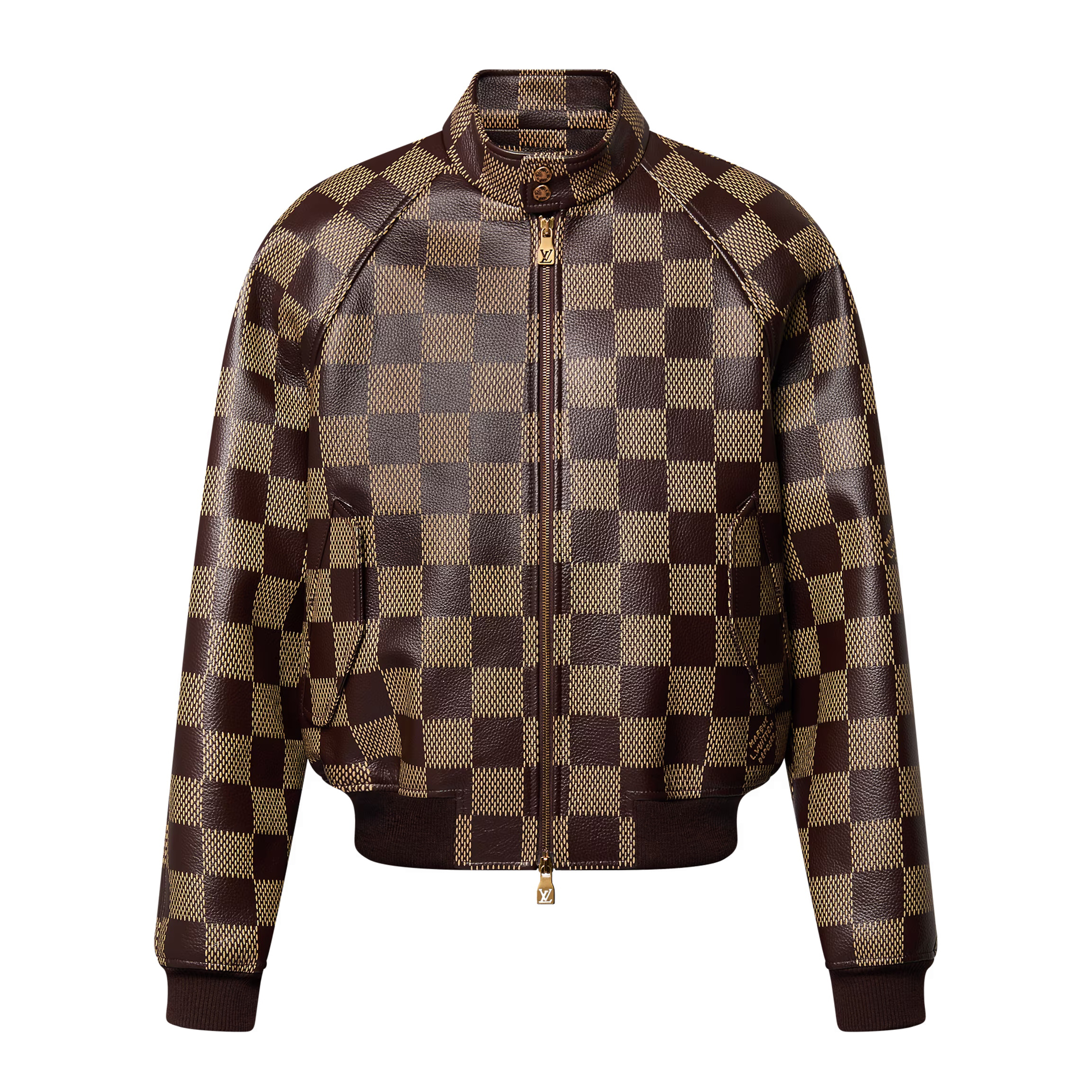 NIGO Louis Vuitton Men's Fall And Winter Brown Checkerboard Pattern Collar Zipper Cowhide Long Sleeved Jacket #nigo72772