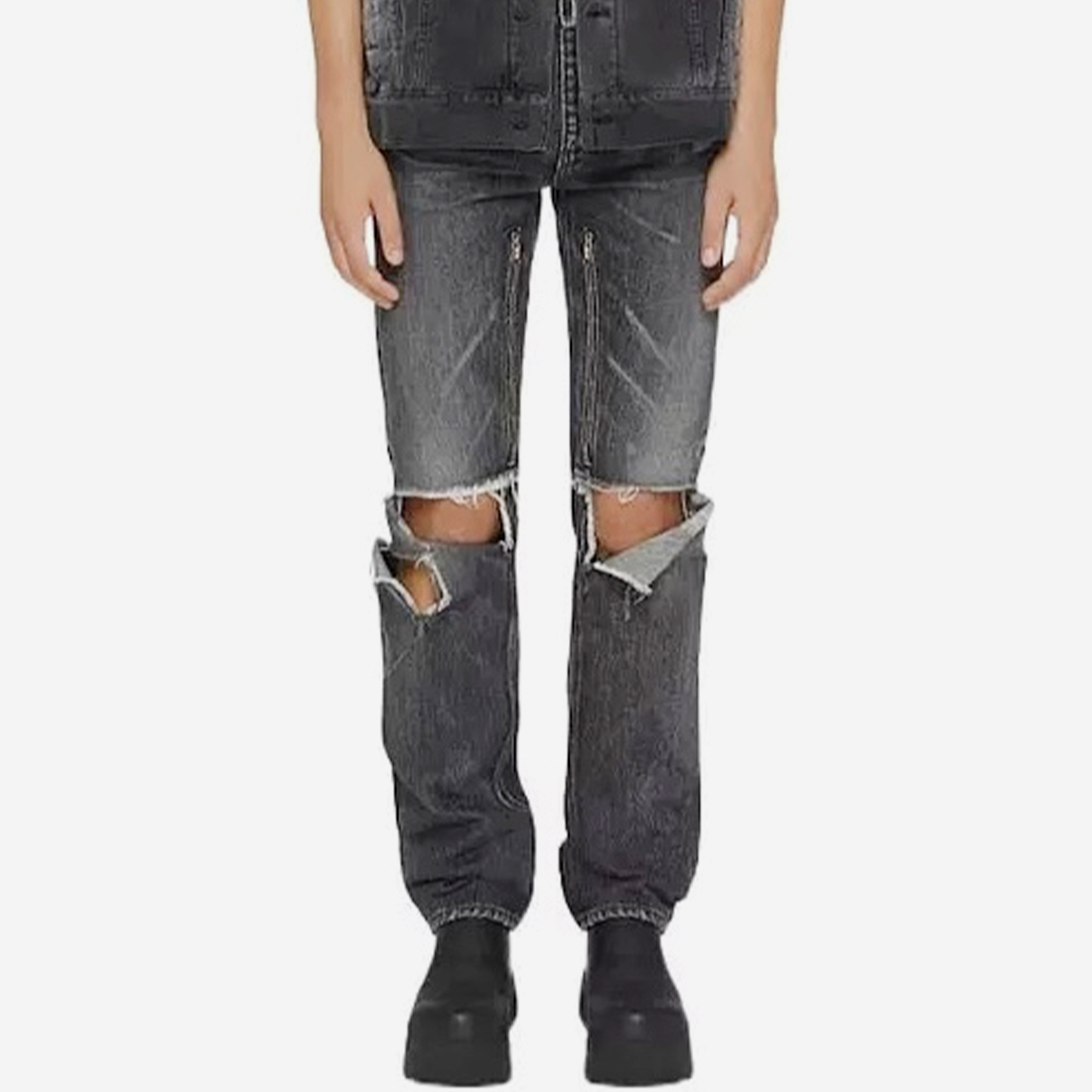 NIGO Givenchy Men's Four Seasons Vintage Washed Black Holes Frayed Jeans Fashion High Street Straight Gradient Casual Pants Ngvp #nigo9122
