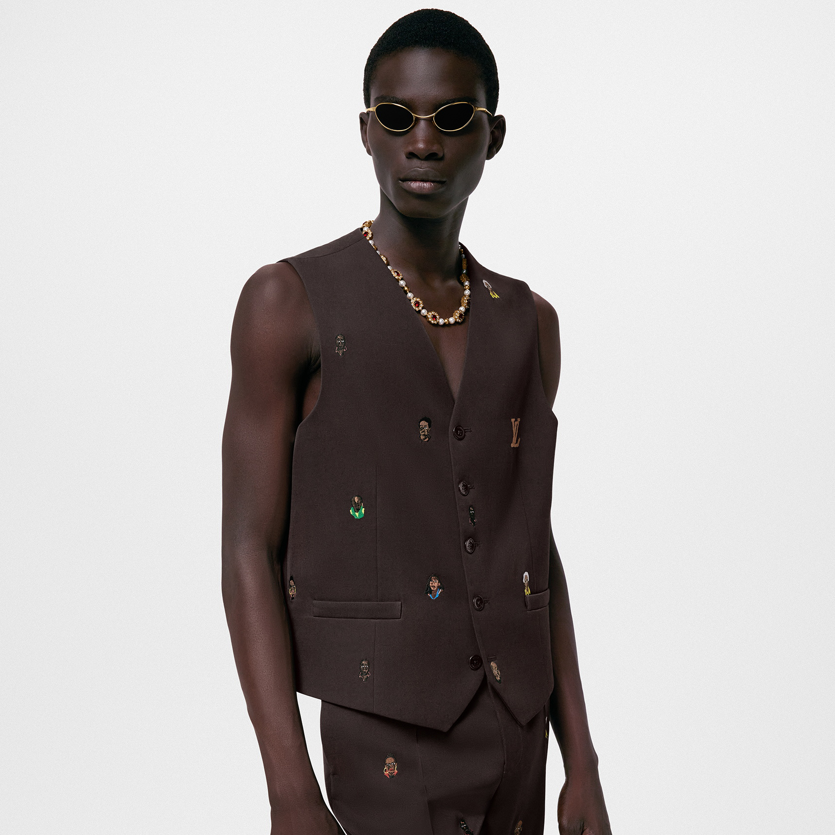 NIGO Louis Vuitton Men's Spring and Autumn Brown Logo Embroidery V-Neck Single Breasted Suit Vest #nigo72773
