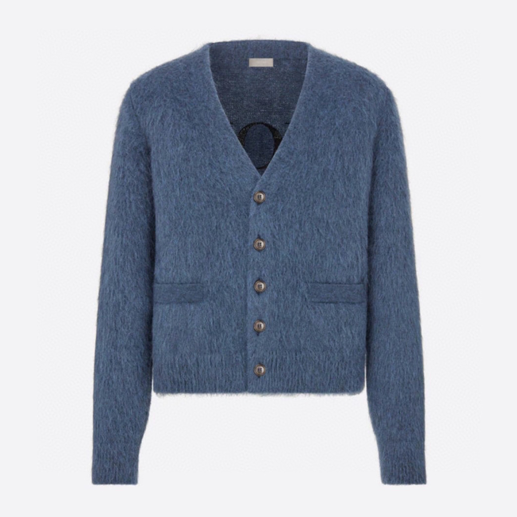 NIGO Dior Men's Spring And Fall Logo Embroidery V-neck Single Breasted Long Sleeved Knit Sweater Cardigan #nigo72765