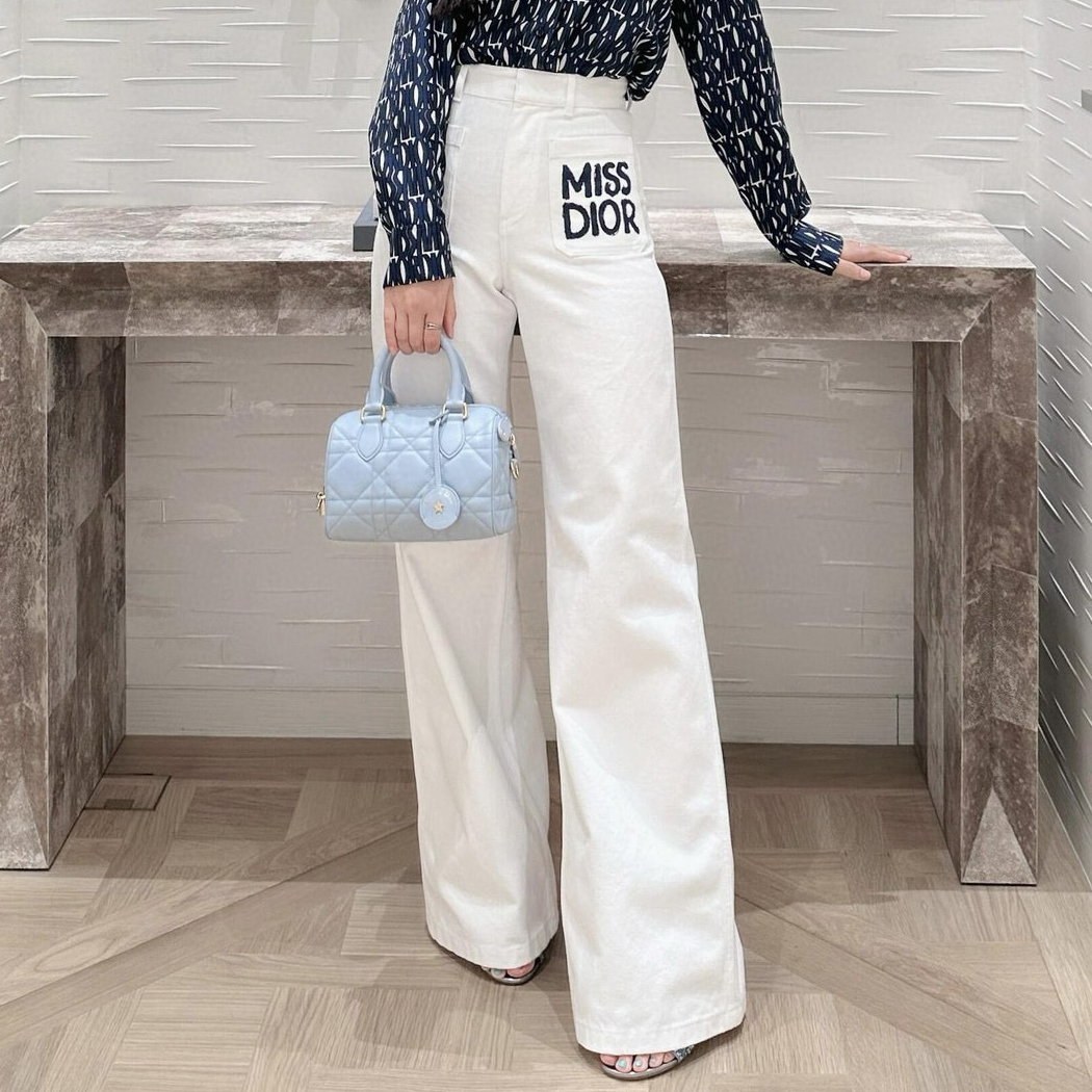 NIGO Dior Women's Spring Autumn White Logo Letter Print Zipper Flare Casual Pants #nigo72763
