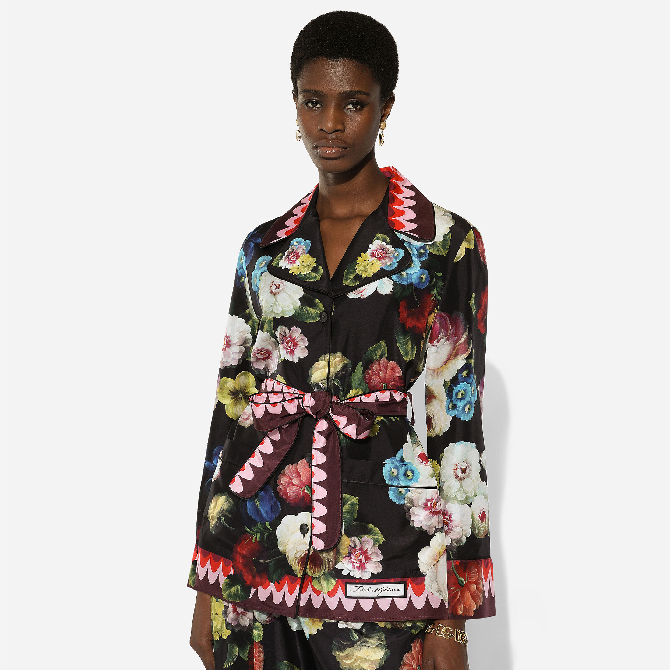 NIGO Dolce&Gabbana Women's Spring And Fall Nocturnal Flower Printed Silk Lapel Tie Single-Breasted Twill Pajamas Long-Sleeved Shirt Ngvp #nigo9164