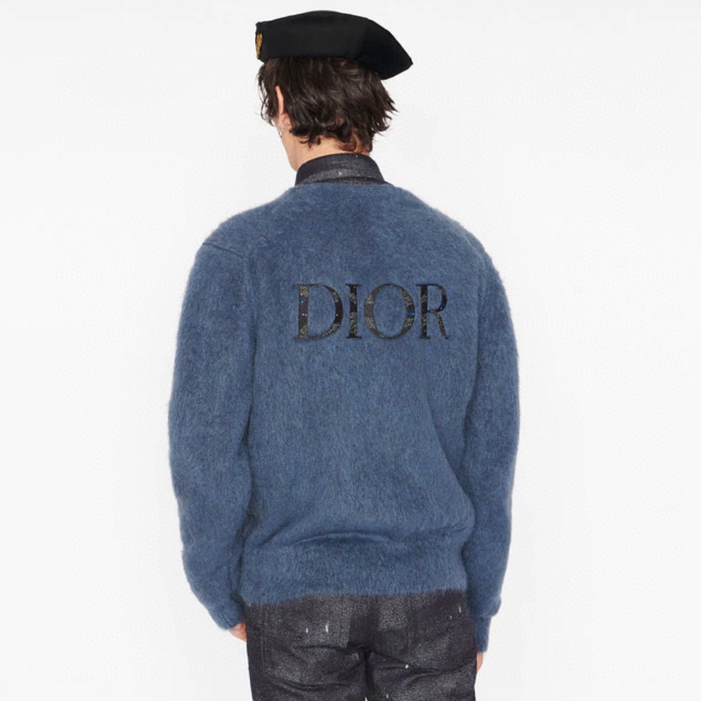 NIGO Dior Men's Spring And Fall Logo Embroidery V-neck Single Breasted Long Sleeved Knit Sweater Cardigan #nigo72765