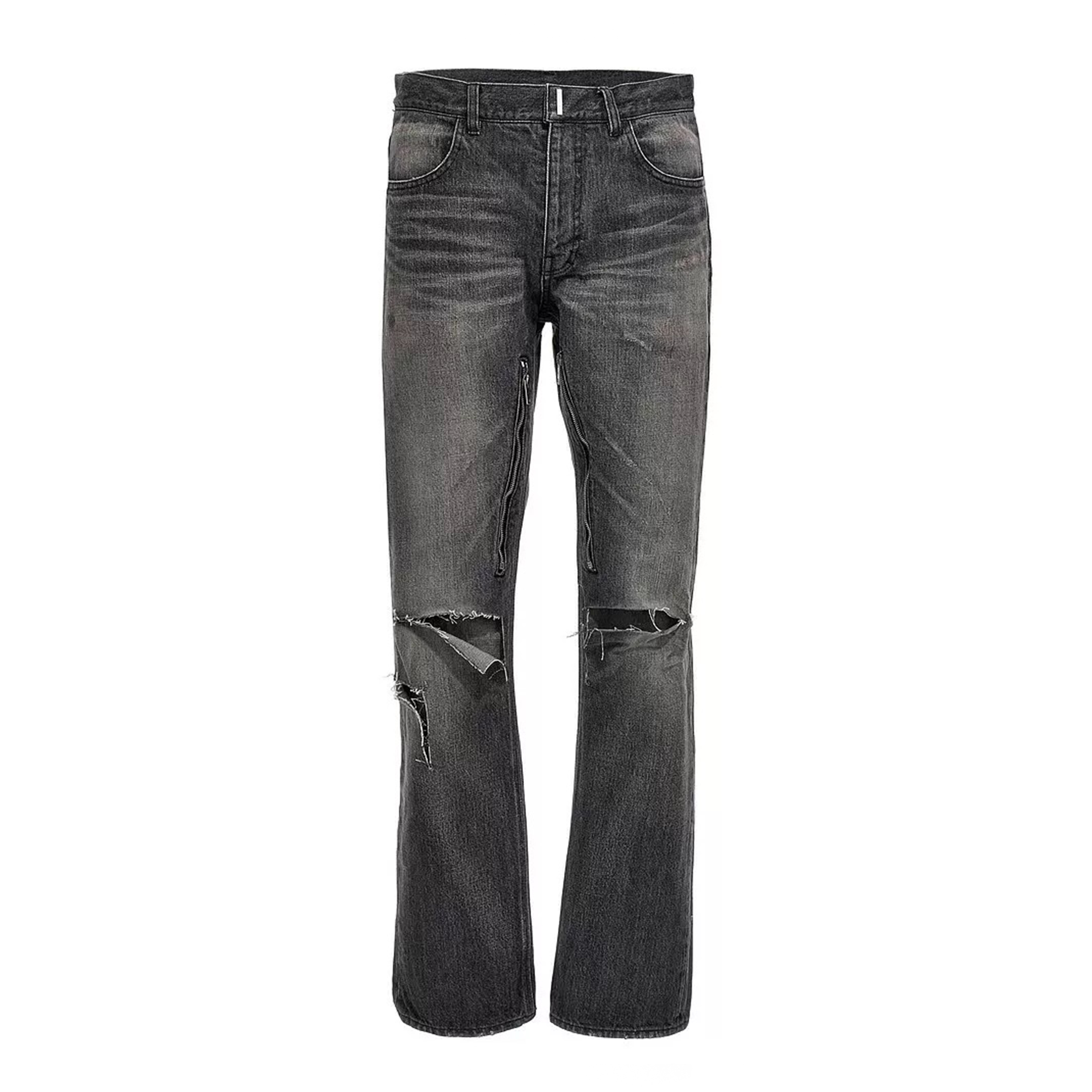 NIGO Givenchy Men's Four Seasons Vintage Washed Black Holes Frayed Jeans Fashion High Street Straight Gradient Casual Pants Ngvp #nigo9122