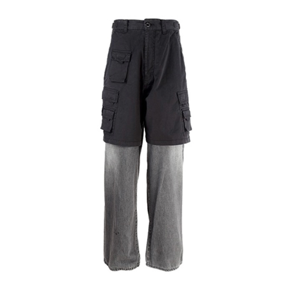 NIGO Balenciaga Men's Spring And Autumn Black Multi-Pocket Cotton Loose Work Pants Casual Spliced Denim Pants Ngvp #nigo9165