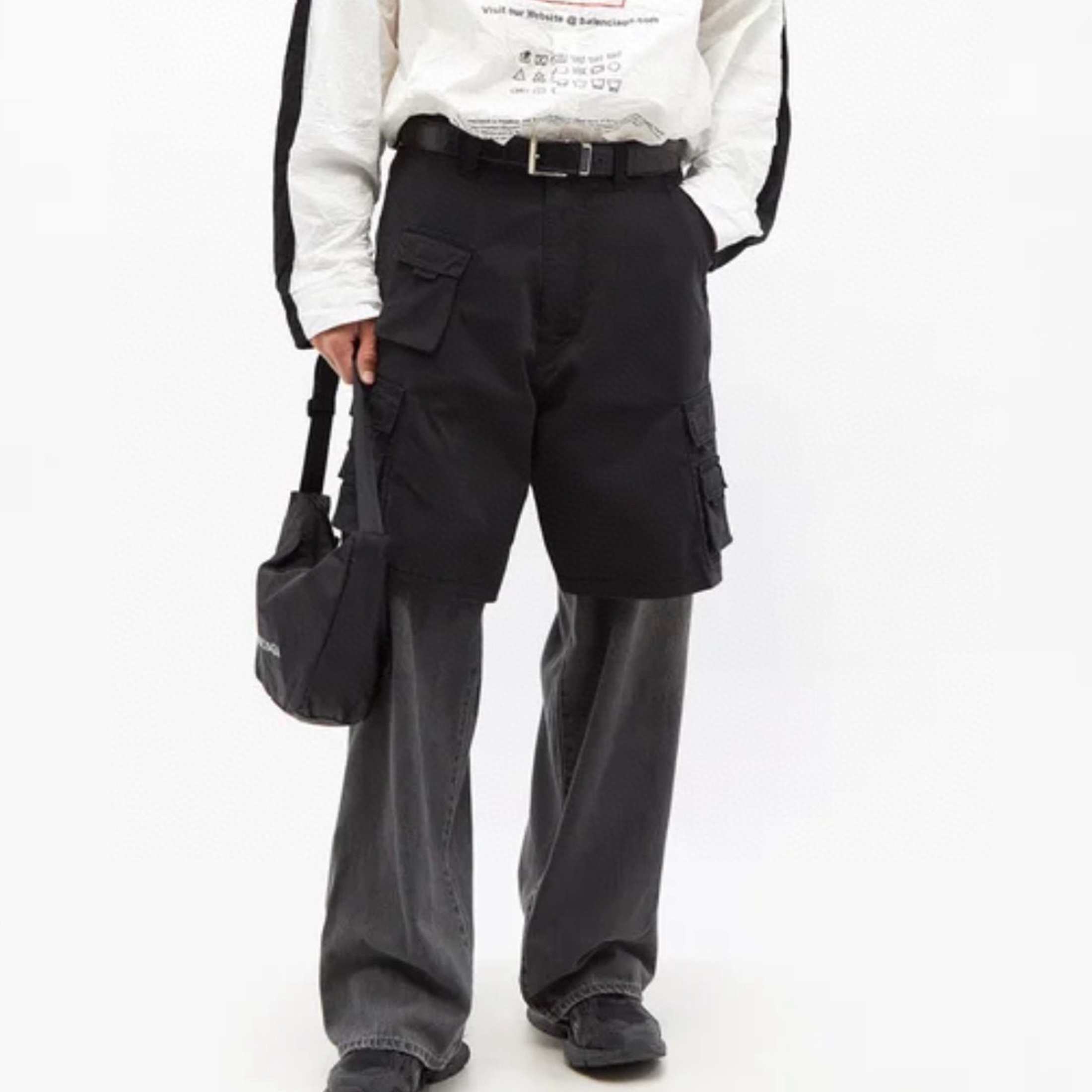 NIGO Balenciaga Men's Spring And Autumn Black Multi-Pocket Cotton Loose Work Pants Casual Spliced Denim Pants Ngvp #nigo9165