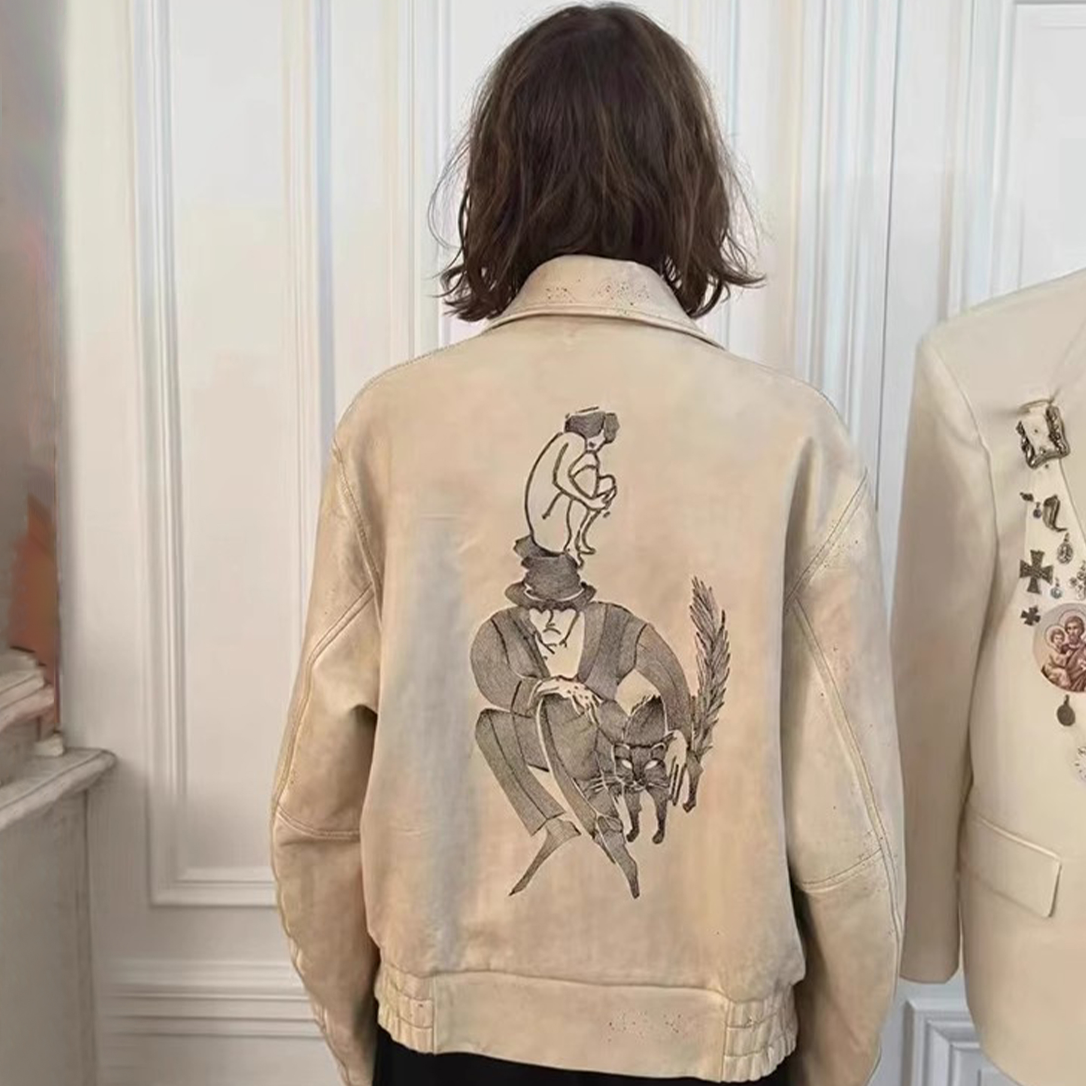 NIGO Enfants Riches Deprimes Men's Spring And Autumn Solid Color Sheepskin Loose Short Doing Old Embroidery Arcane 17 Zipper Leather Jacket Ngvp #nigo9167