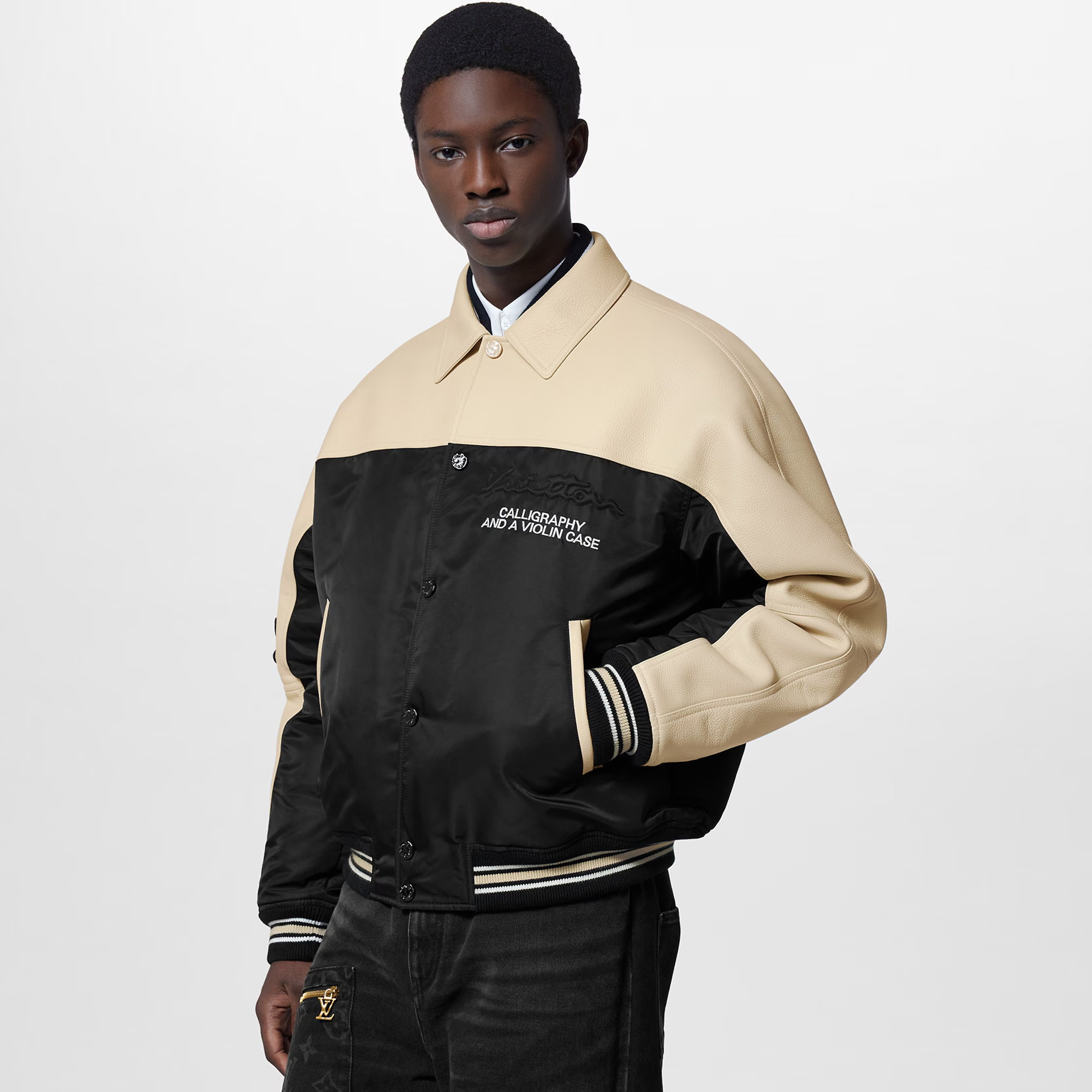 NIGO Louis Vuitton Men's Autumn Single Breasted Leather And Nylon Blouson Jacket #nigo72784