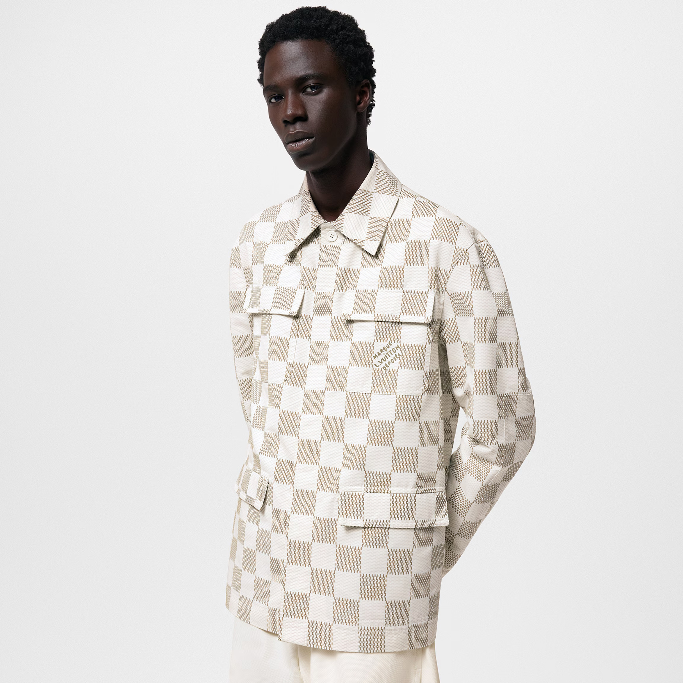 NIGO Louis Vuitton Men's Fall And Winter White Checkered Lapel Single Breasted Pocket Long Sleeved Jacket #nigo72775