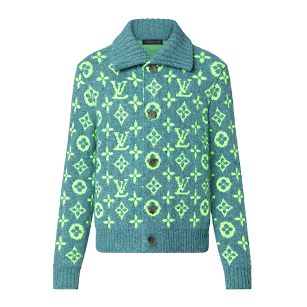 NIGO Louis Vuitton Men's Fall/Winter Green Monogrammed Pattern Knit Single Breasted Sweater Jacket #nigo72785