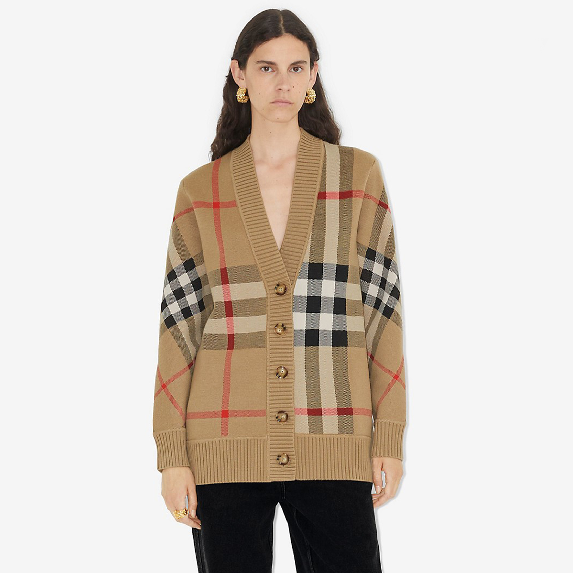 NIGO Burberry Women's Plaid Blended V-neck Jacquard Knitted Cardigan Button Fashion Casual Sweater #nigo71422