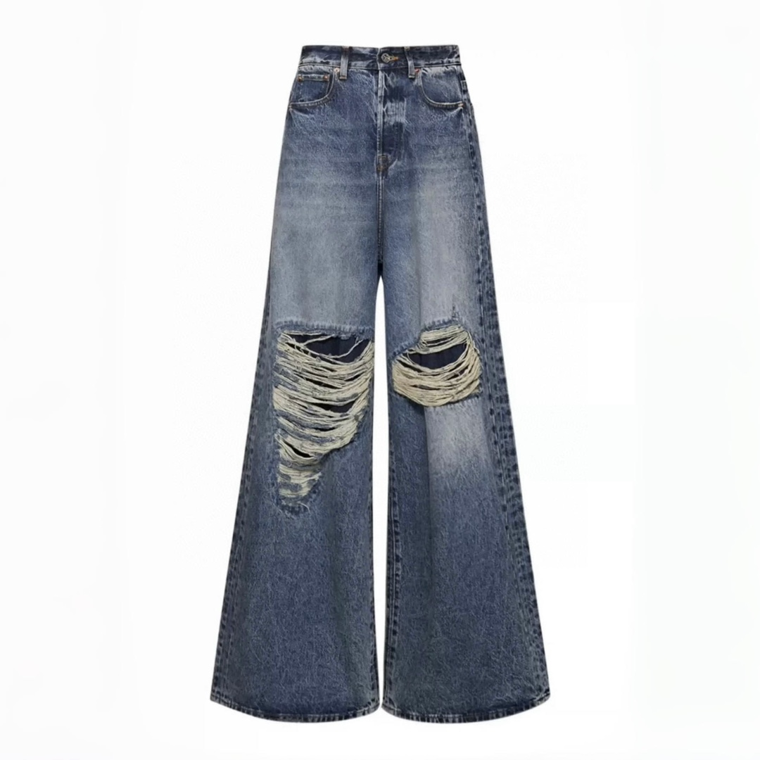 NIGO Vetements Men's Four Seasons Hole Blue Vintage Old Jeans Loose Straight Casual Wide Leg Pants Ngvp #nigo9123