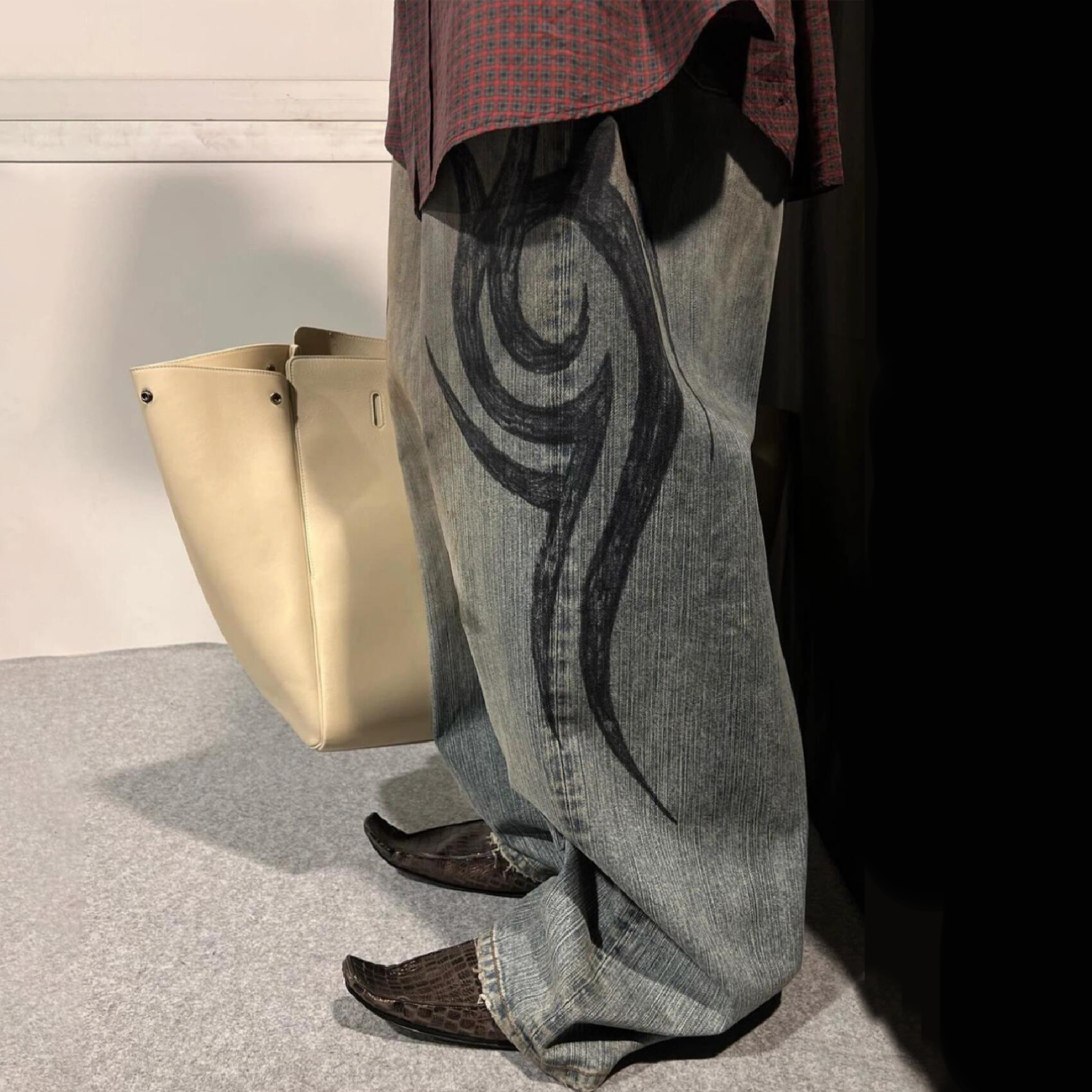 NIGO Balenciaga Men's Spring And Fall Fashion Retro Graffiti Washed Fashion Trend Jeans Straight Wide-leg Pants Ngvp #nigo9124