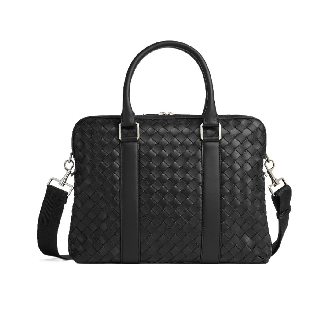 NIGO Bottega Veneta Men's Fashion Black Cow Leather Woven Briefcase Handbag Casual Bag #nigo71419