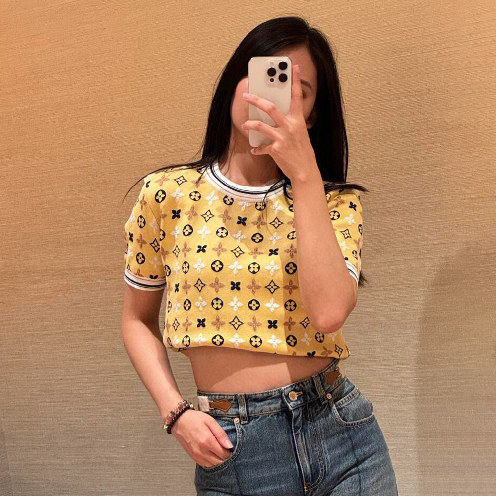 NIGO Louis Vuitton Women's Summer Solid Color Logo Printed Round Neck Short Sleeve Knit T-Shirt #nigo72797