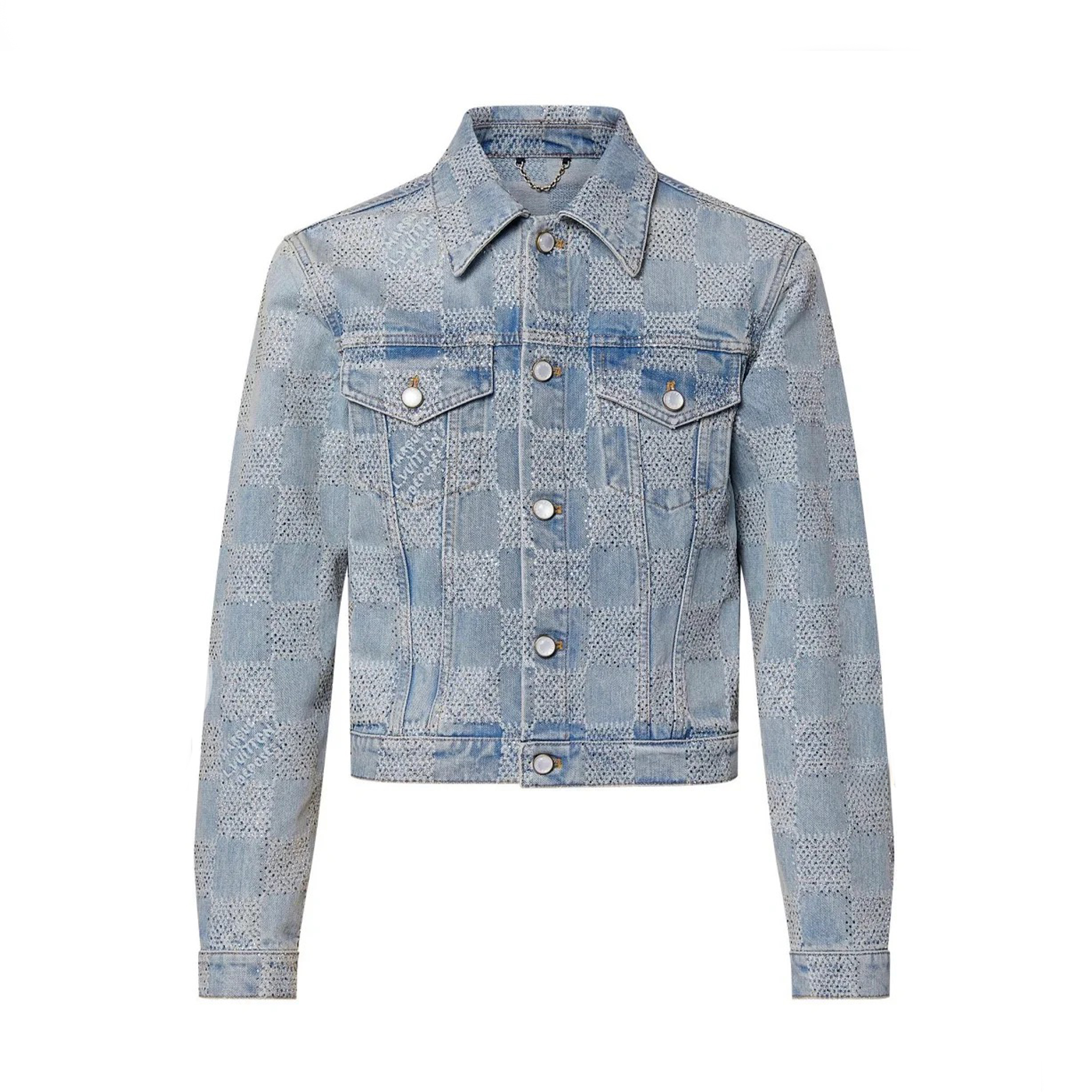 NIGO Louis Vuitton Men's Fall And Winter Mto Embellished Damier Denim Jacket Checkerboard Checkered Jacket With Diamonds Fashionable Versatile Jacket Ngvp #nigo9126