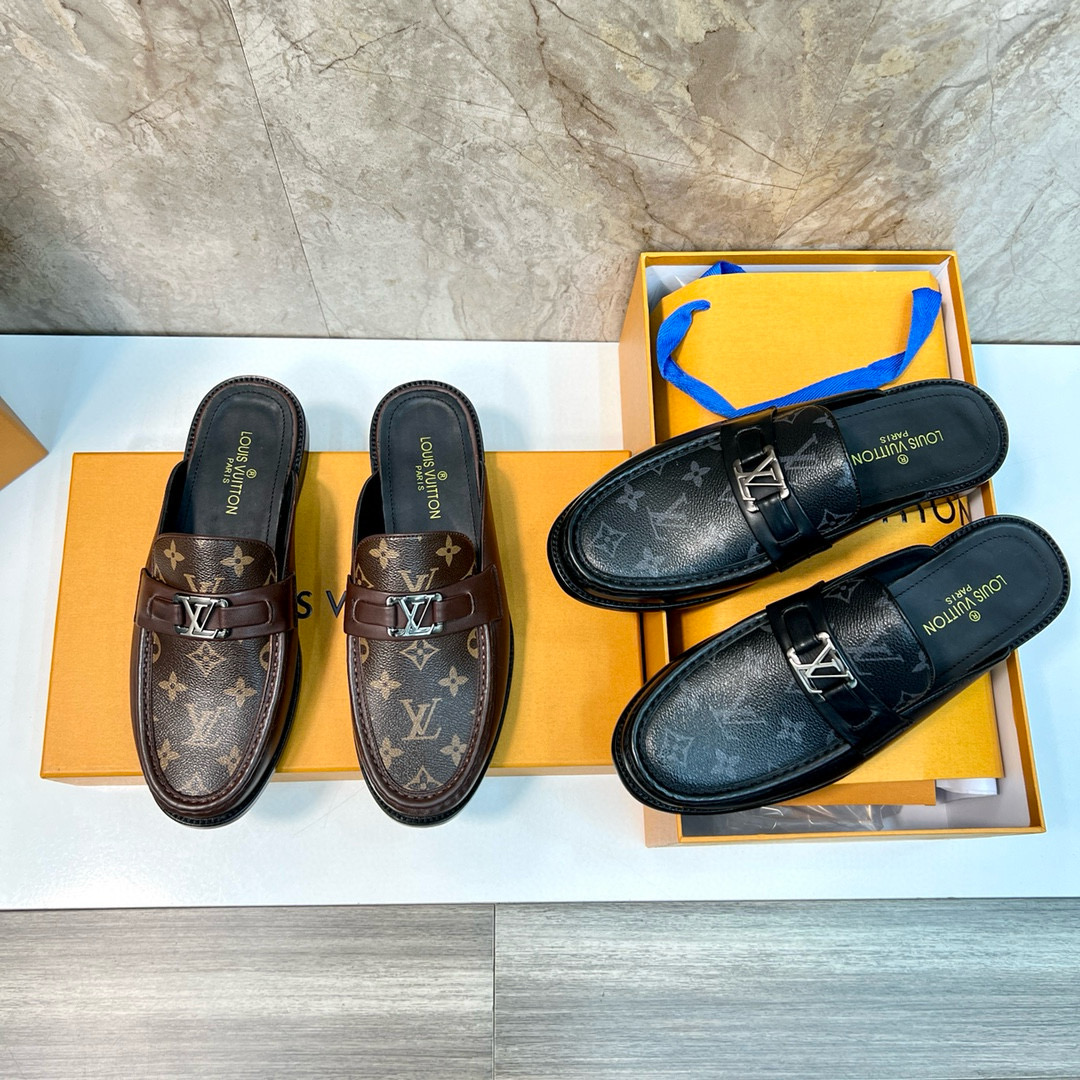 NIGO Louis Vuitton Men's Spring And Summer Fashion Hundred Logo Printed Leather Baotou Sandals Casual Shoes #nigo71418