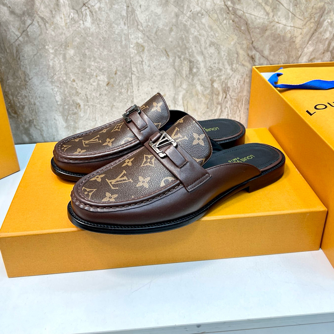 NIGO Louis Vuitton Men's Spring And Summer Fashion Hundred Logo Printed Leather Baotou Sandals Casual Shoes #nigo71418