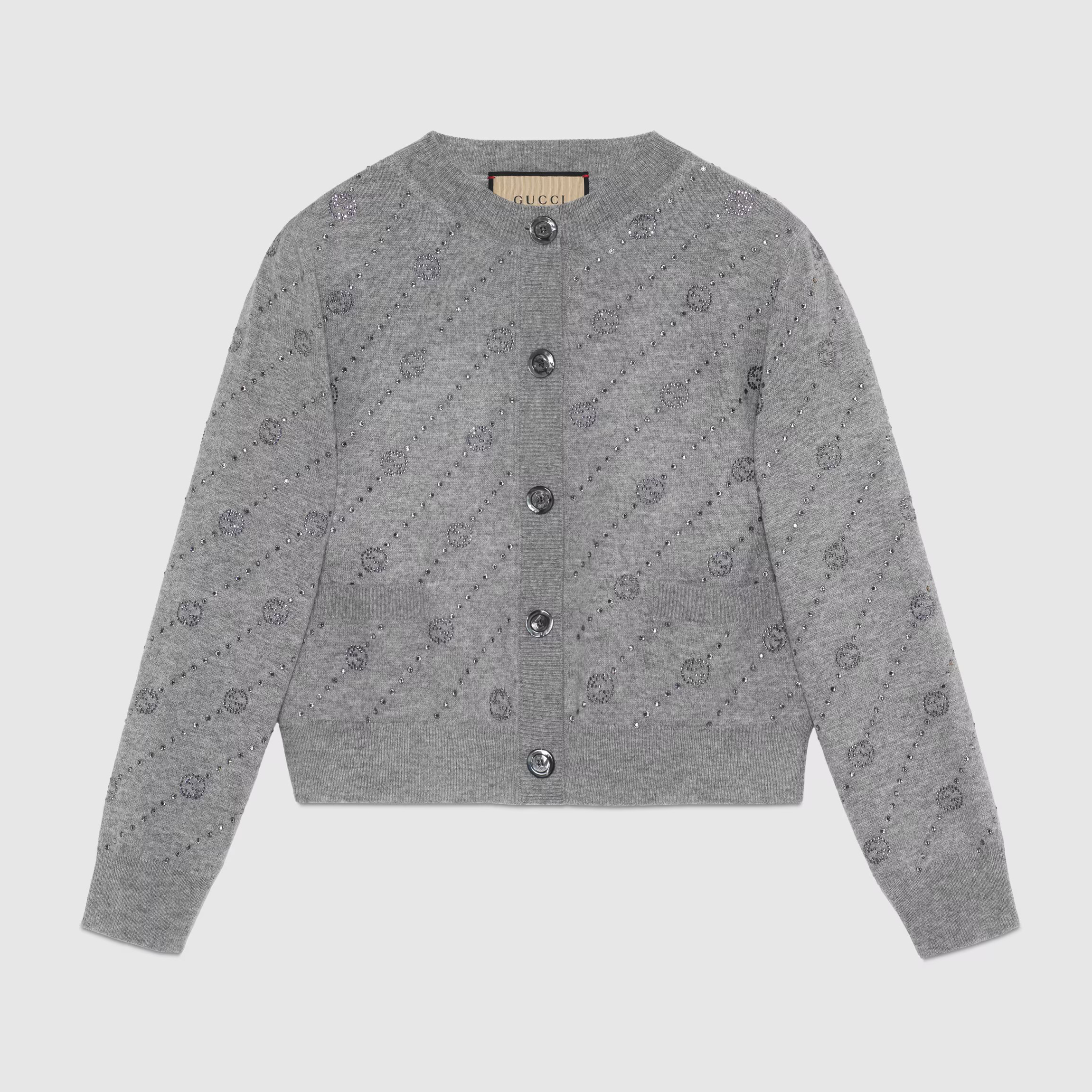 NIGO Gucci Women's Spring and Autumn Gray Floral Print Round Neck Single Breasted Long Sleeve Cashmere Sweater Cardigan #nigo72815