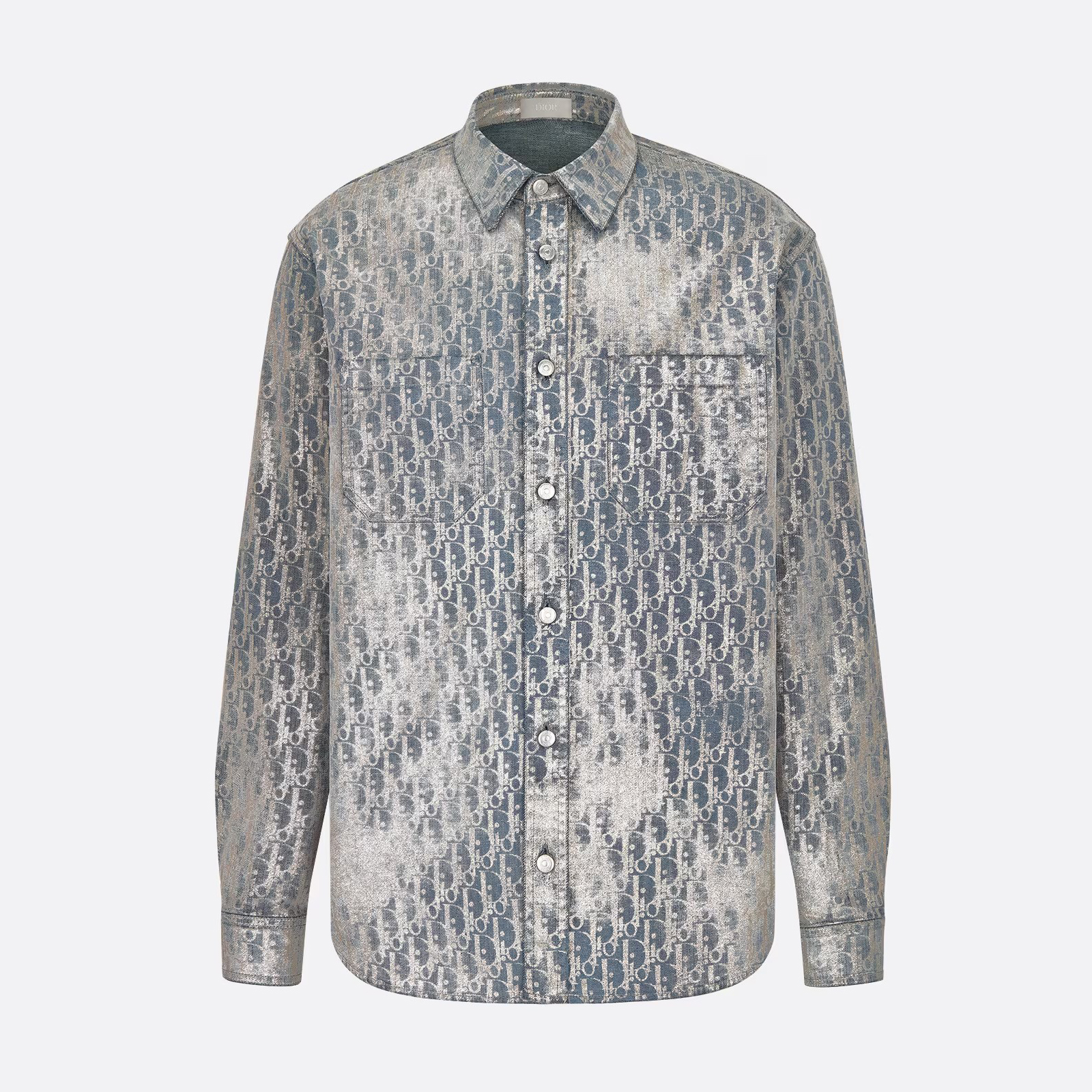 NIGO Dior Men's Autumn And Winter Grey Logo Full Print Old Single-Breasted Long-Sleeved Shirt #nigo72813