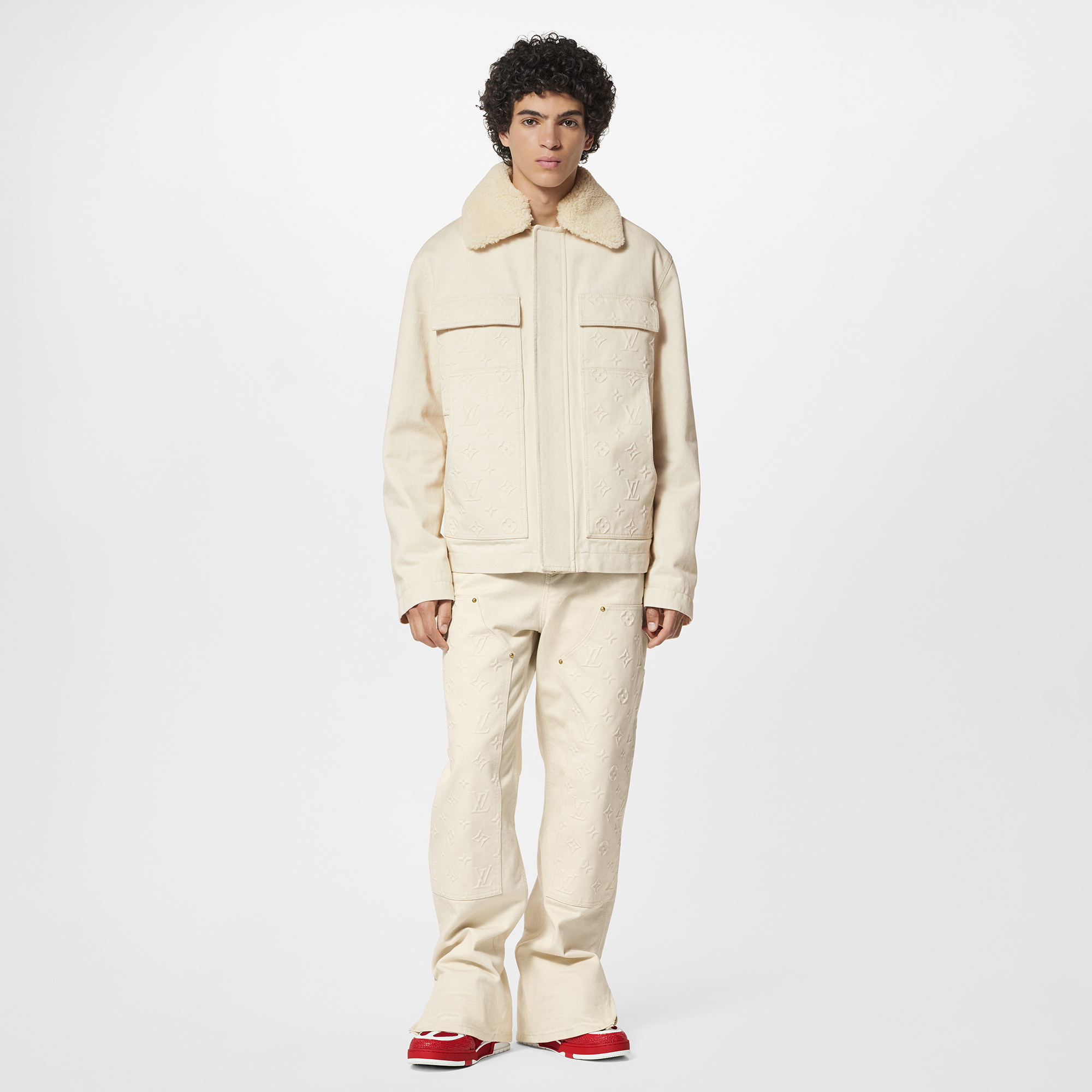 NIGO Louis Vuitton Men's Autumn and Winter Solid Color Letter Printed Cashmere Wool Collar Pocket Jacket Slim Straight Pants Suit Set #nigo72811
