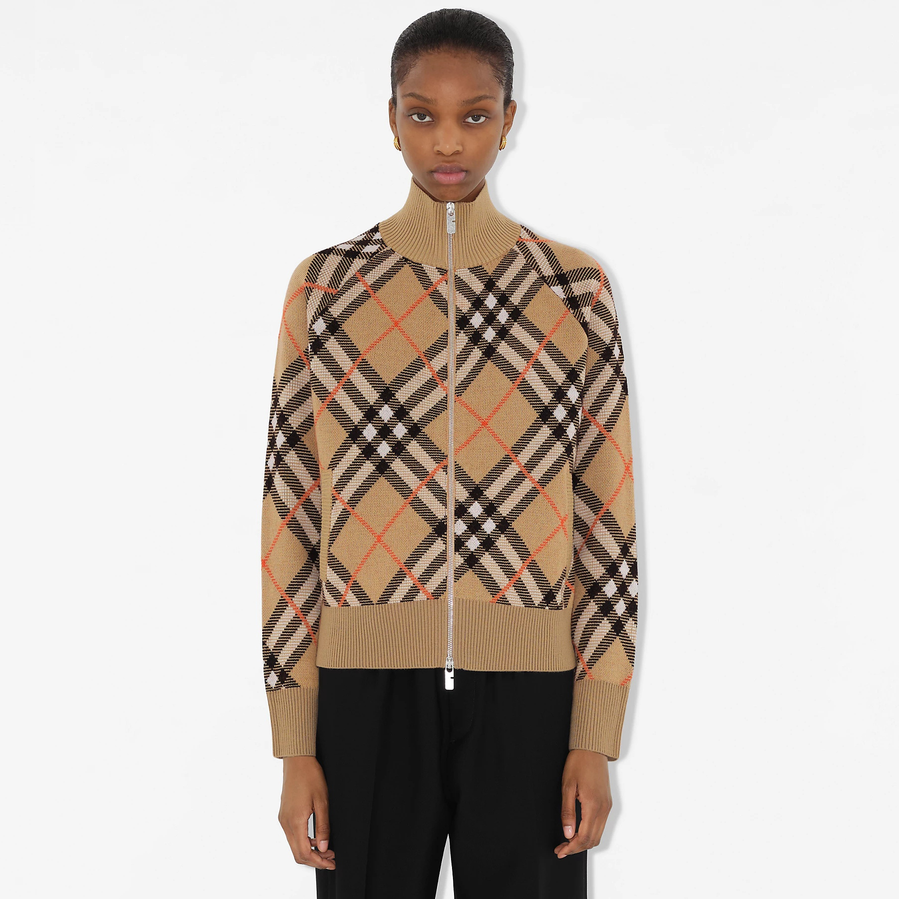 NIGO Burberry Women's Spring and Autumn Colorblocking Striped Checkered Zipper Long Sleeve Knit Jacket #nigo72823