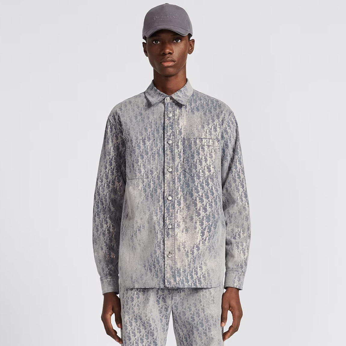 NIGO Dior Men's Autumn And Winter Grey Logo Full Print Old Single-Breasted Long-Sleeved Shirt #nigo72813