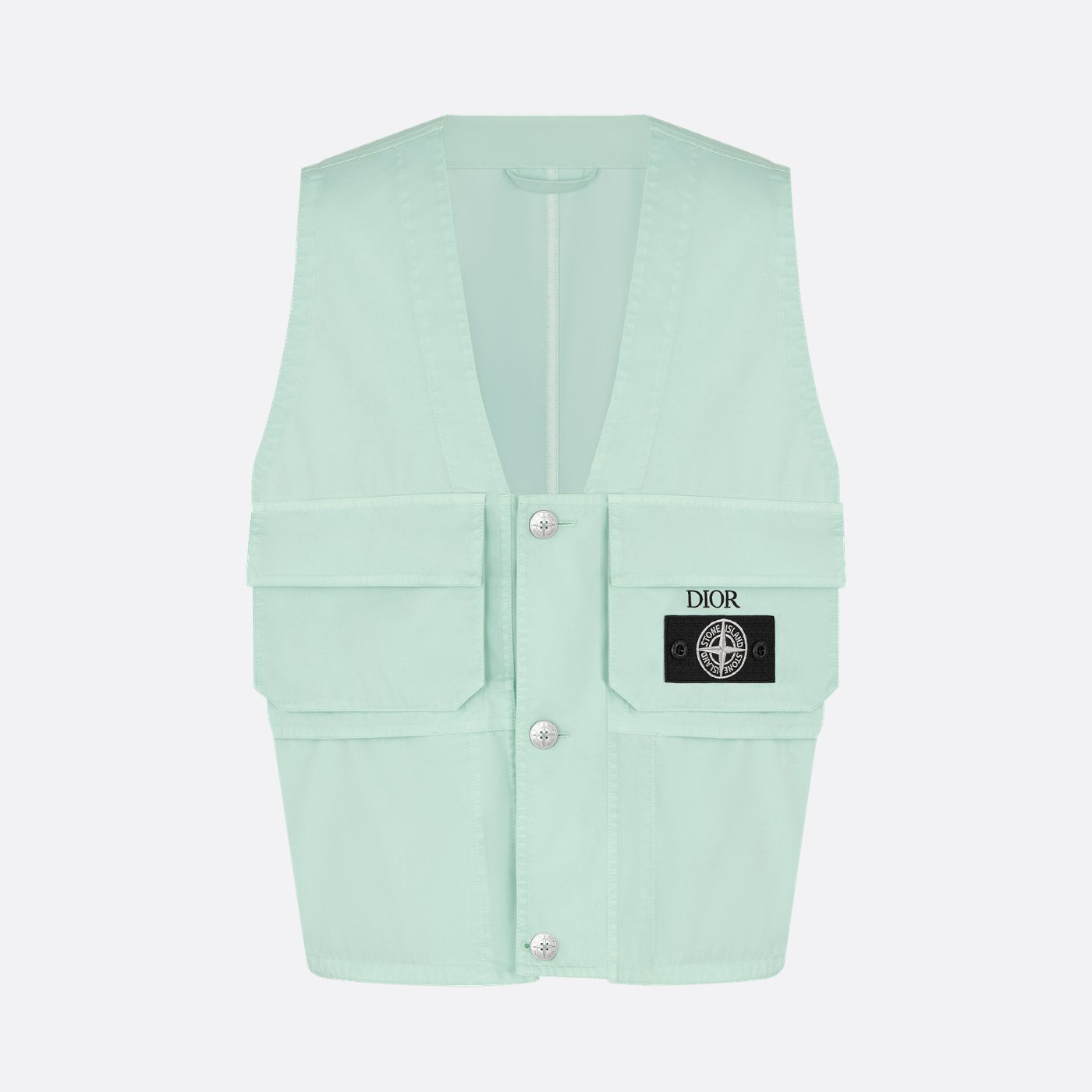 NIGO Dior X Stone Island  Men's Solid Color Letter Logo Patch V-Neck Single Breasted Cotton Vest Jacket #nigo72812