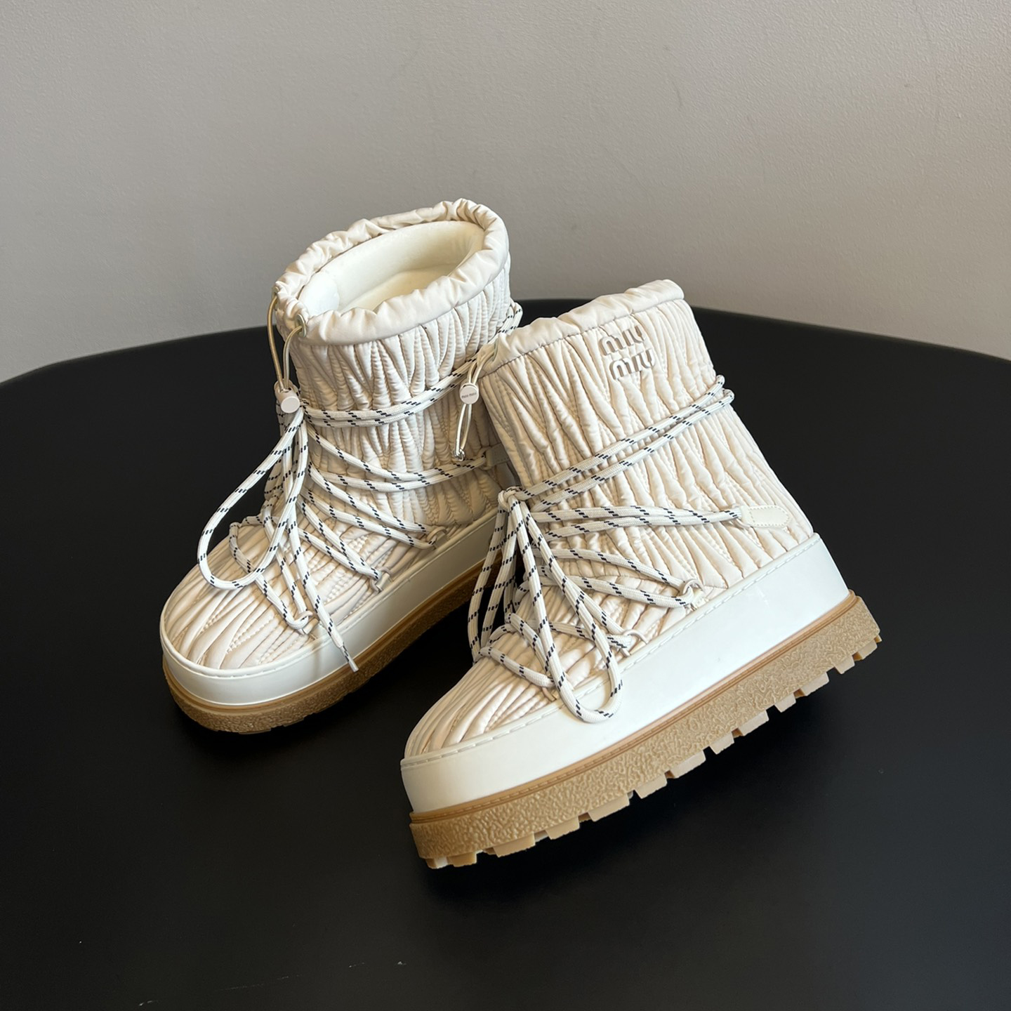 NIGO MiuMiu Women's Autumn and Winter Solid Color Letter Logo Nylon Wadatan Lace-up Snow Boots Shoes #nigo72821