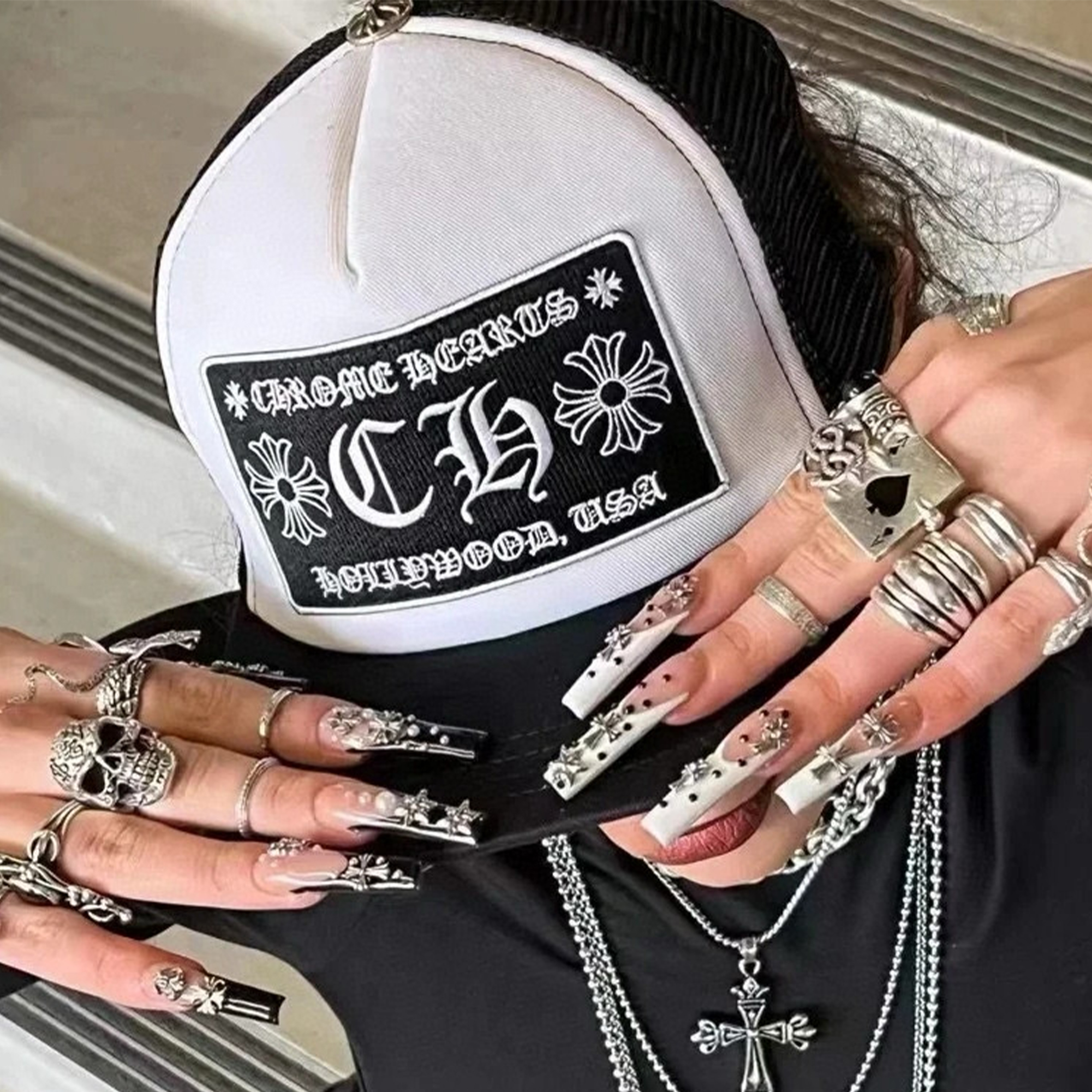 NIGO Chrome Hearts Men's Women's Black Letter Embroidered Hip Hop Baseball Cap Casual Duck Tongue Hat #nigo71436