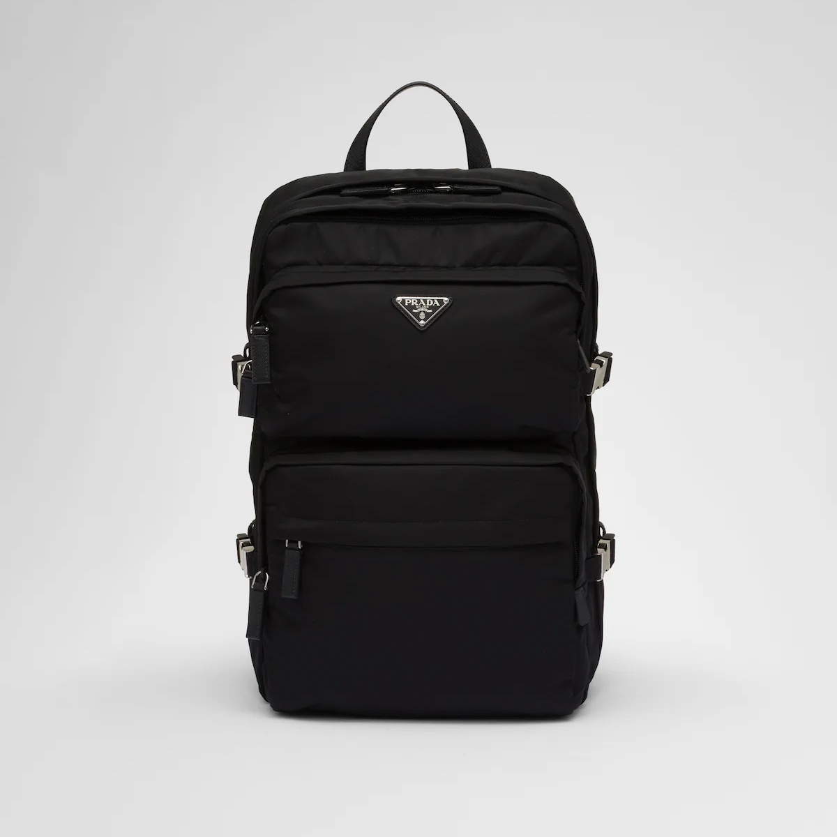 NIGO Prada Men's Fashion Black Re-Nylon With Saffiano Leather Backpack Casual Shoulder Bag #nigo71434