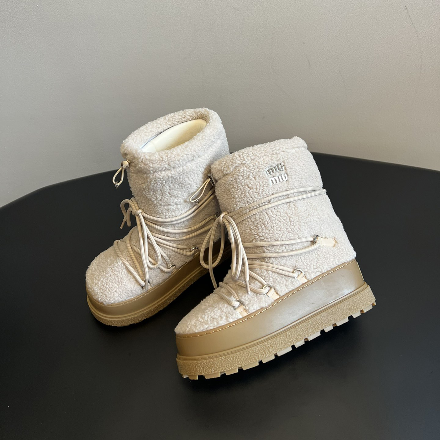 NIGO MiuMiu Women's Autumn and Winter Solid Color Letter Logo Nylon Wadatan Lace-up Snow Boots Shoes #nigo72821