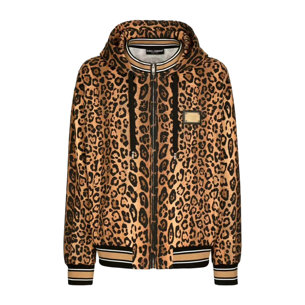 NIGO Dolce&Gabbana Women's Spring and Autumn Leopard Print Hooded Drawstring Zipper Long Sleeve Jacket #nigo72841