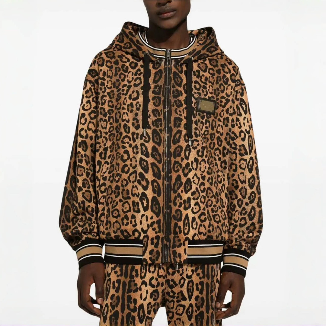 NIGO Dolce&Gabbana Women's Spring and Autumn Leopard Print Hooded Drawstring Zipper Long Sleeve Jacket #nigo72841