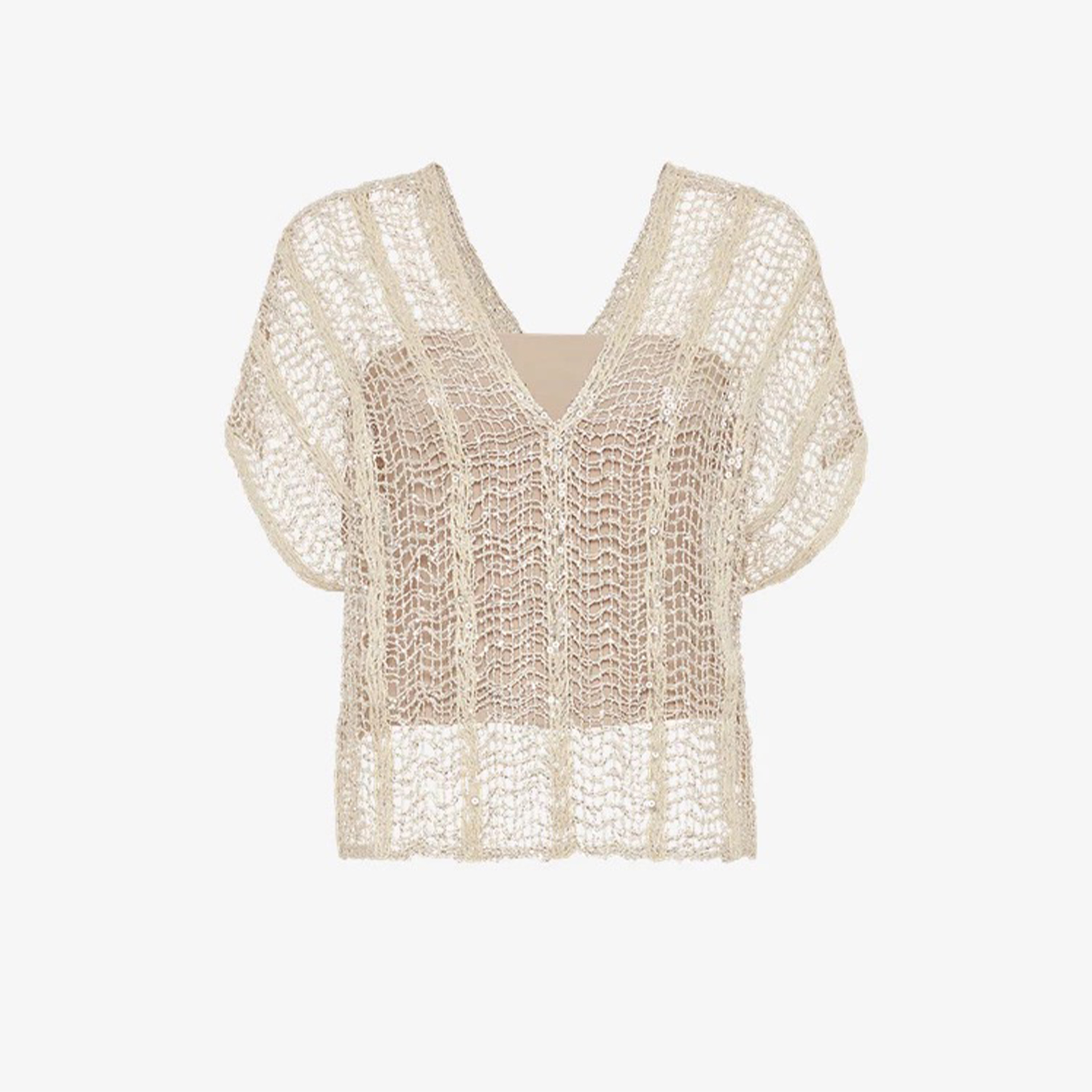 NIGO Brunello Cucinelli Women's Spring And Summer Shining Stripes Decoration Mesh Hole Embroidery T-shirt Half-body Skirt Set Fashion Casual Temperament Suit Set Ngvp #nigo9129